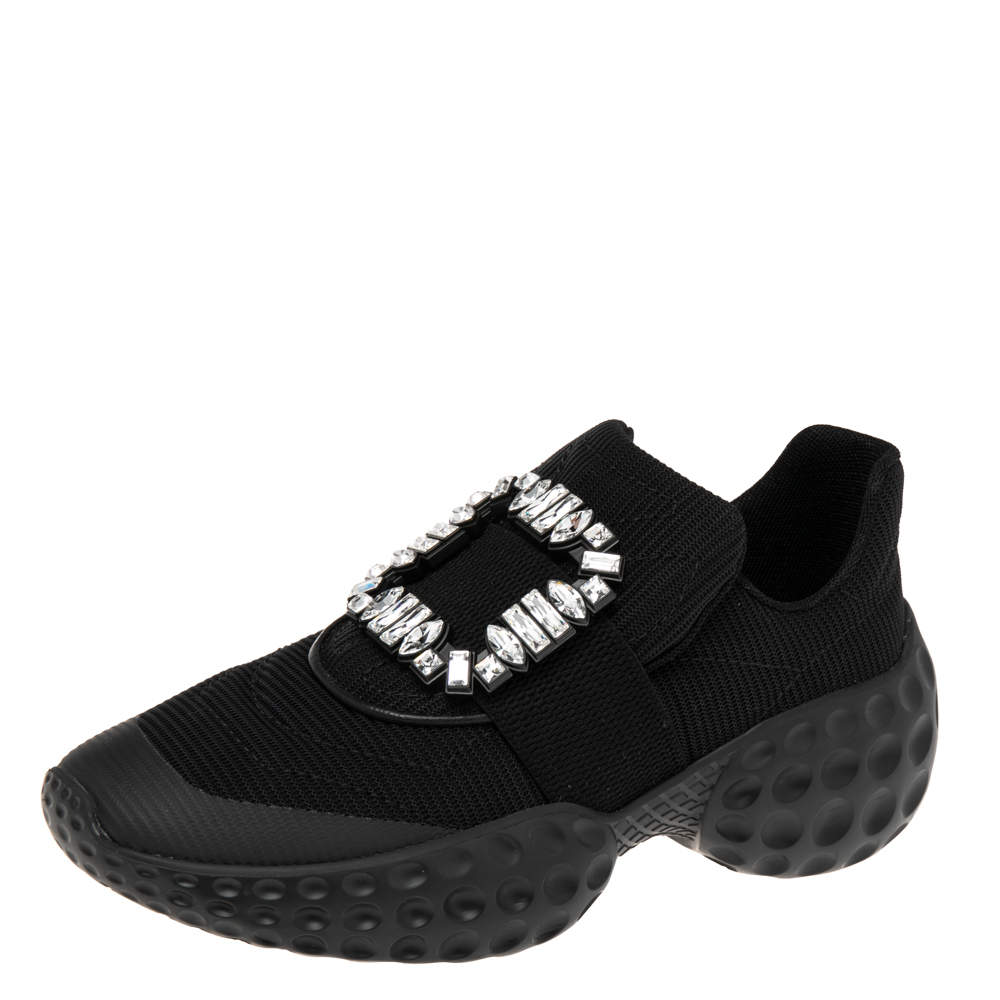 Roger Vivier Black Canvas Sneaky Viv Embellished Slip On Sneakers Size 39