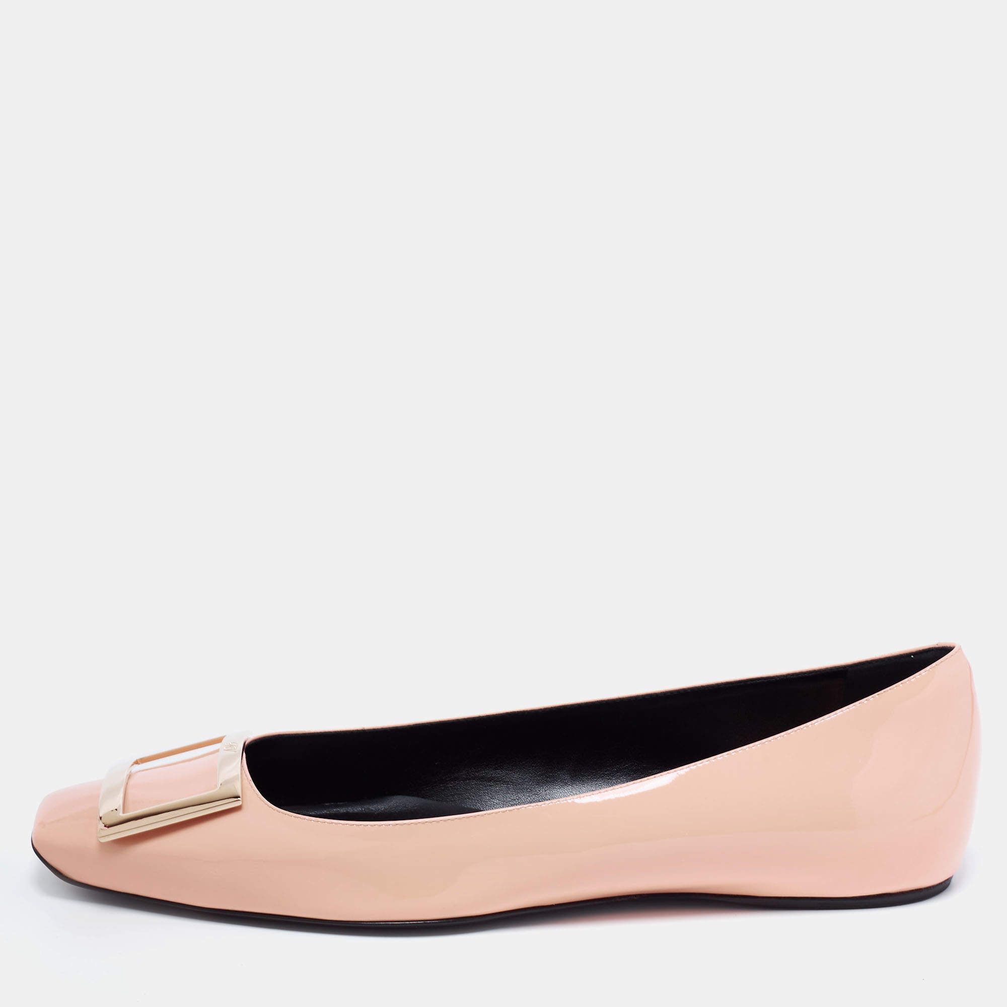 Pre Owned Roger Vivier Beige Patent Leather Trompette Ballet Flats Size 41