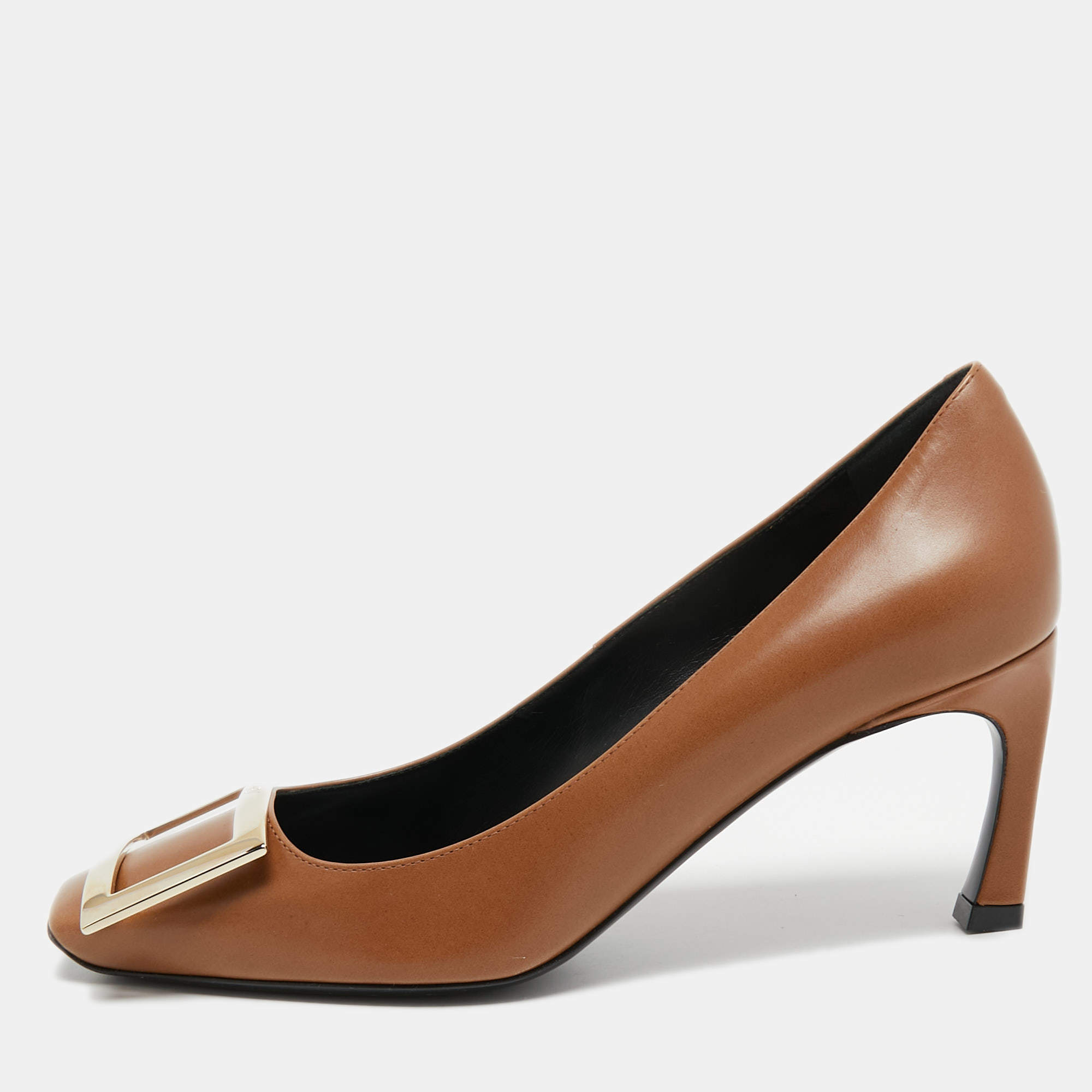 Pre Owned Roger Vivier Brown Leather Trompette Pumps Size 35