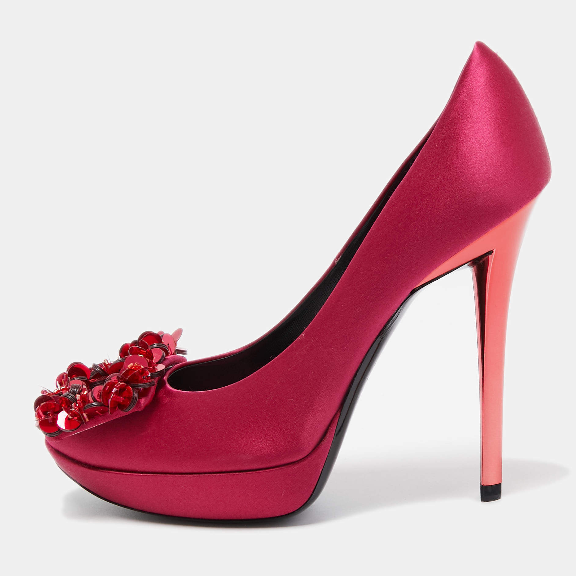 Roger Vivier Pink Satin Embellished Platform Pumps Size 36.5