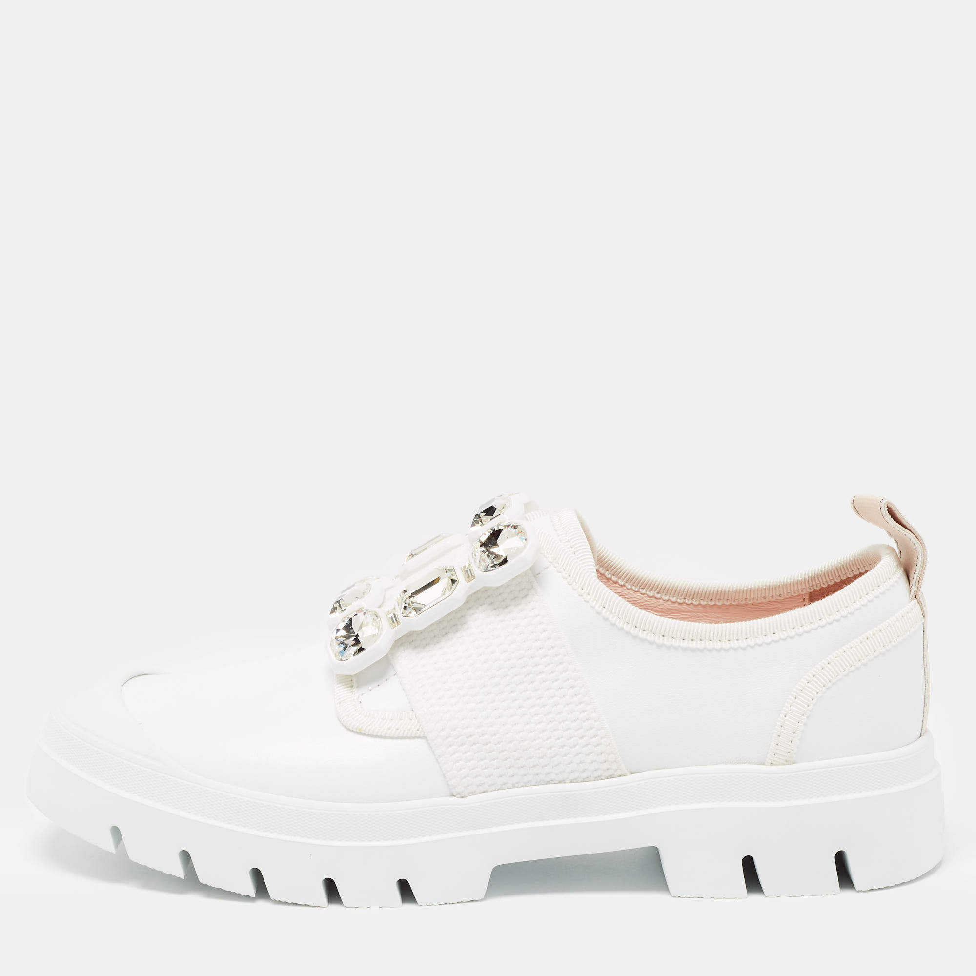 Pre Owned Roger Vivier White Leather Vivier Desert Slip On Sneakers Size 36