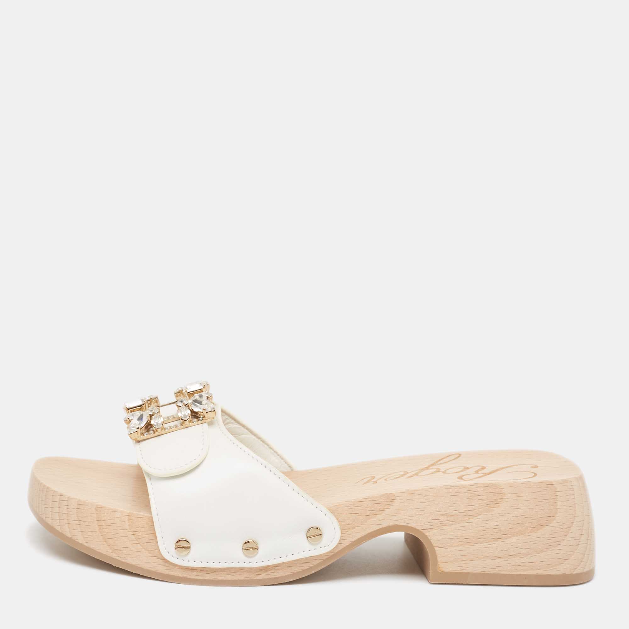 Roger Vivier White Leather Slides Size 36