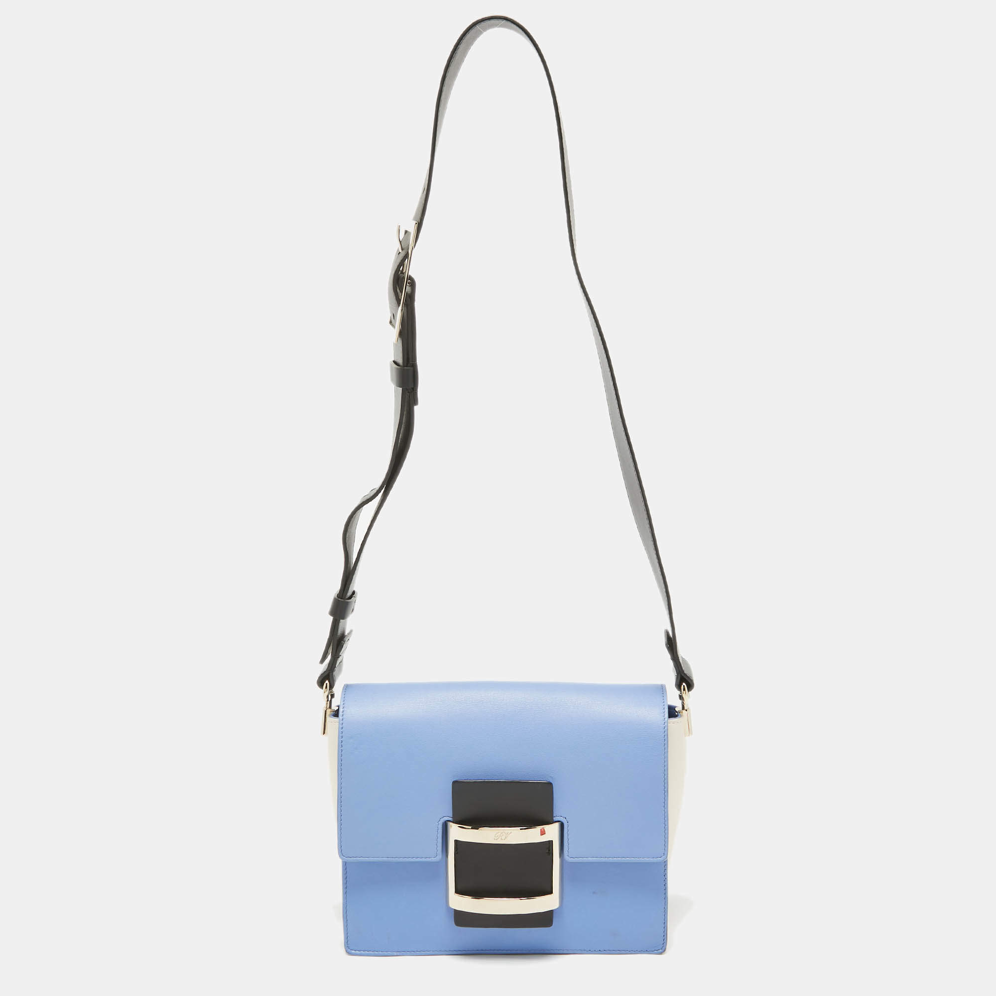 Roger Vivier Blue/White Leather Flap Shoulder Bag