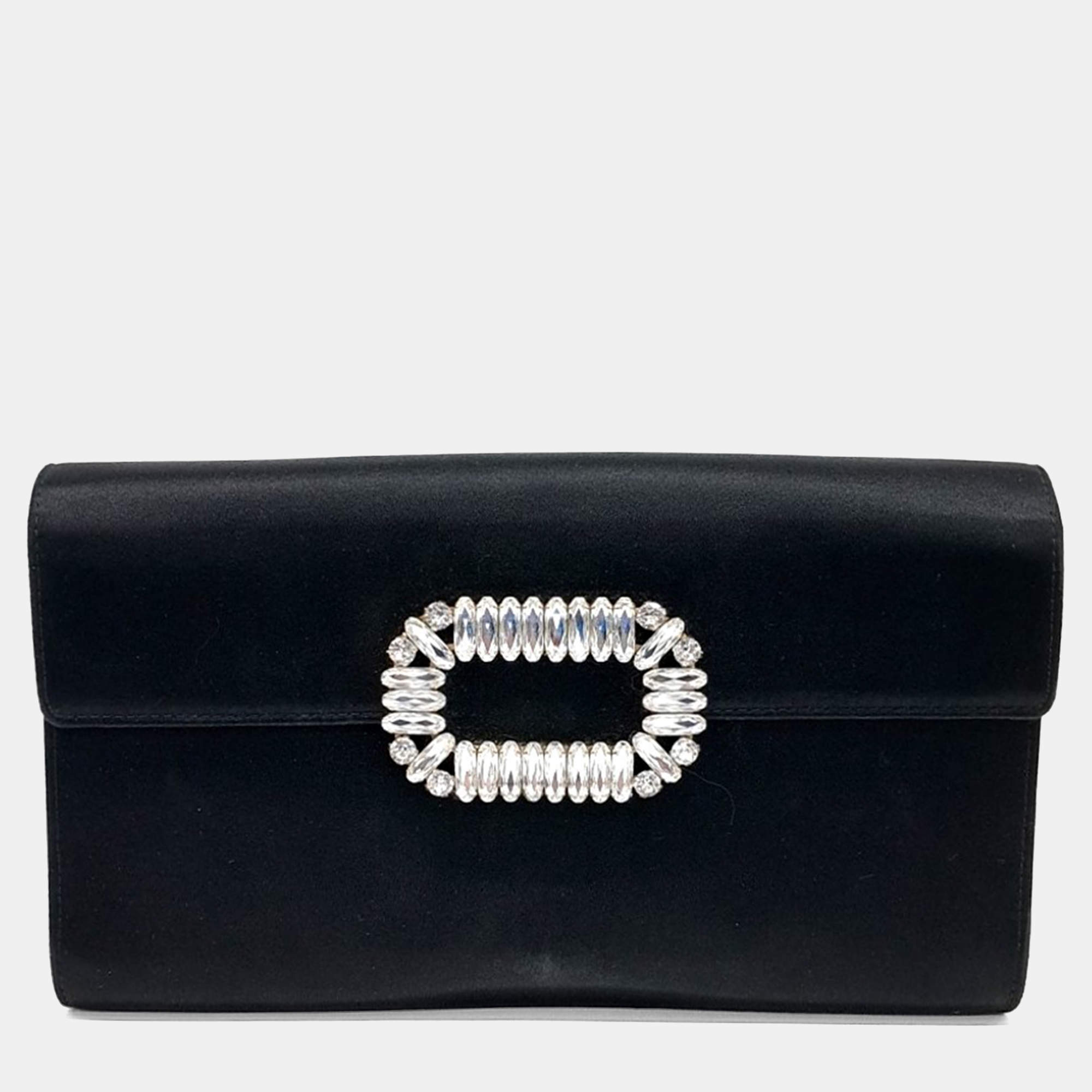 Pre Owned Roger Vivier Black Satin satin clutch and shoulder bag