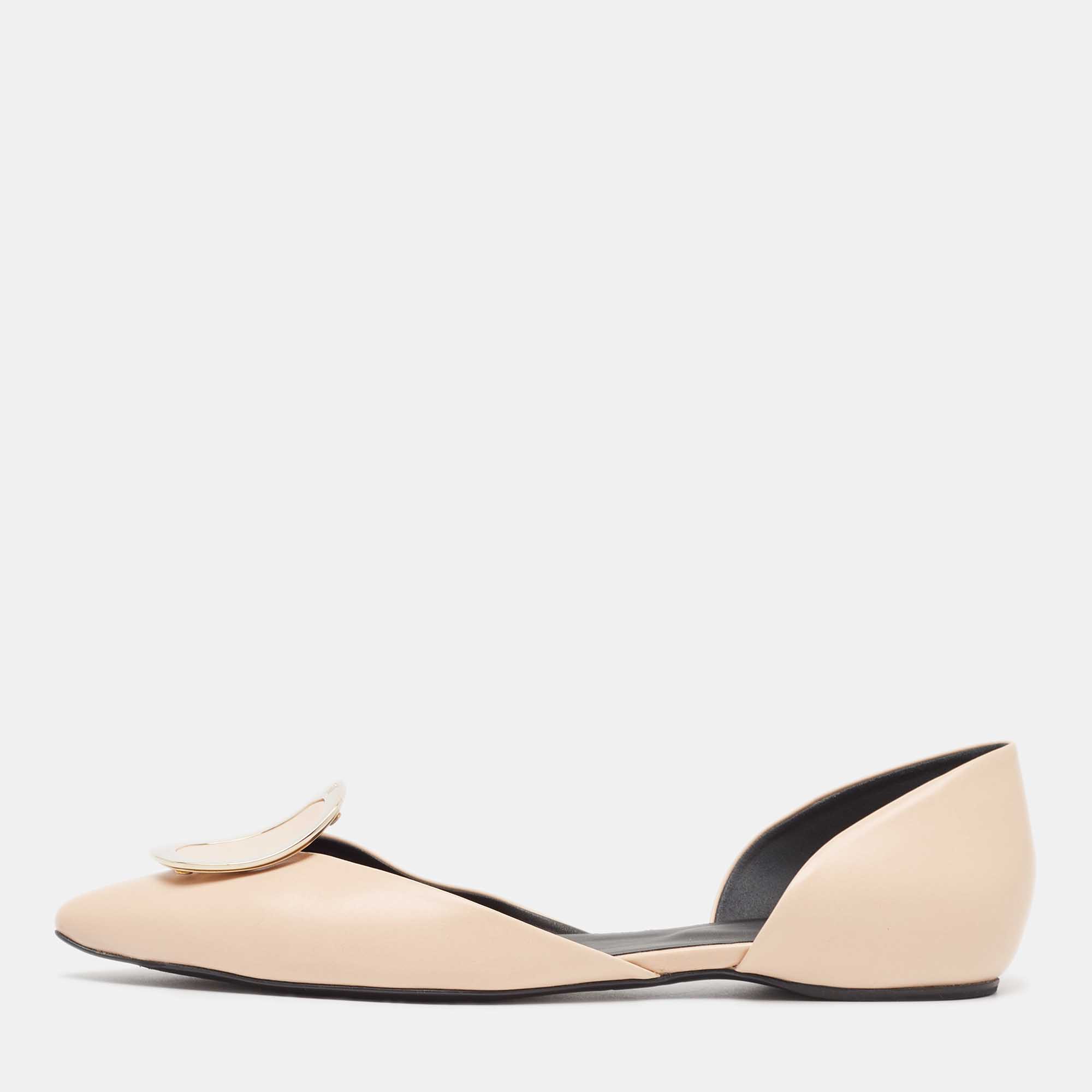 Roger Vivier Beige Leather Choc Ballet Flats Size 38