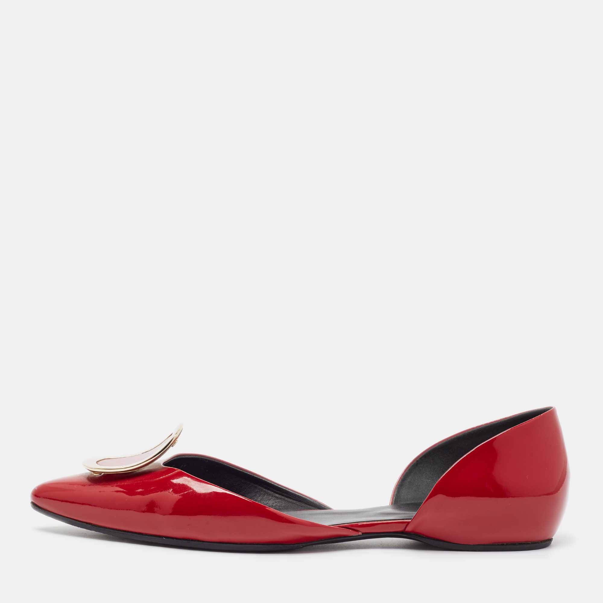 Pre Owned Roger Vivier Red Patent Leather Chips Ballet Flats Size 40
