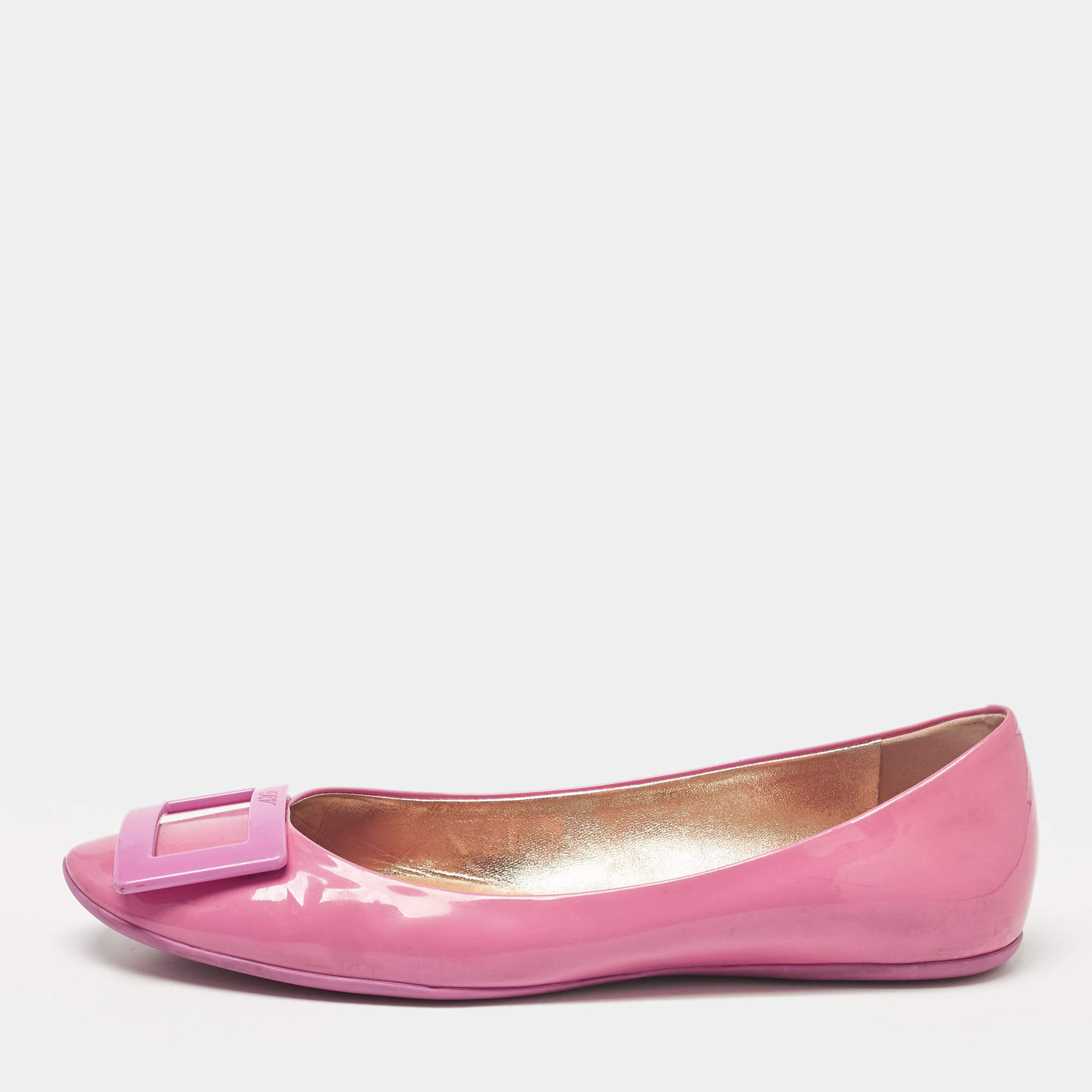 Roger Vivier Pink Patent Leather Gommette Ballet Flats Size 40