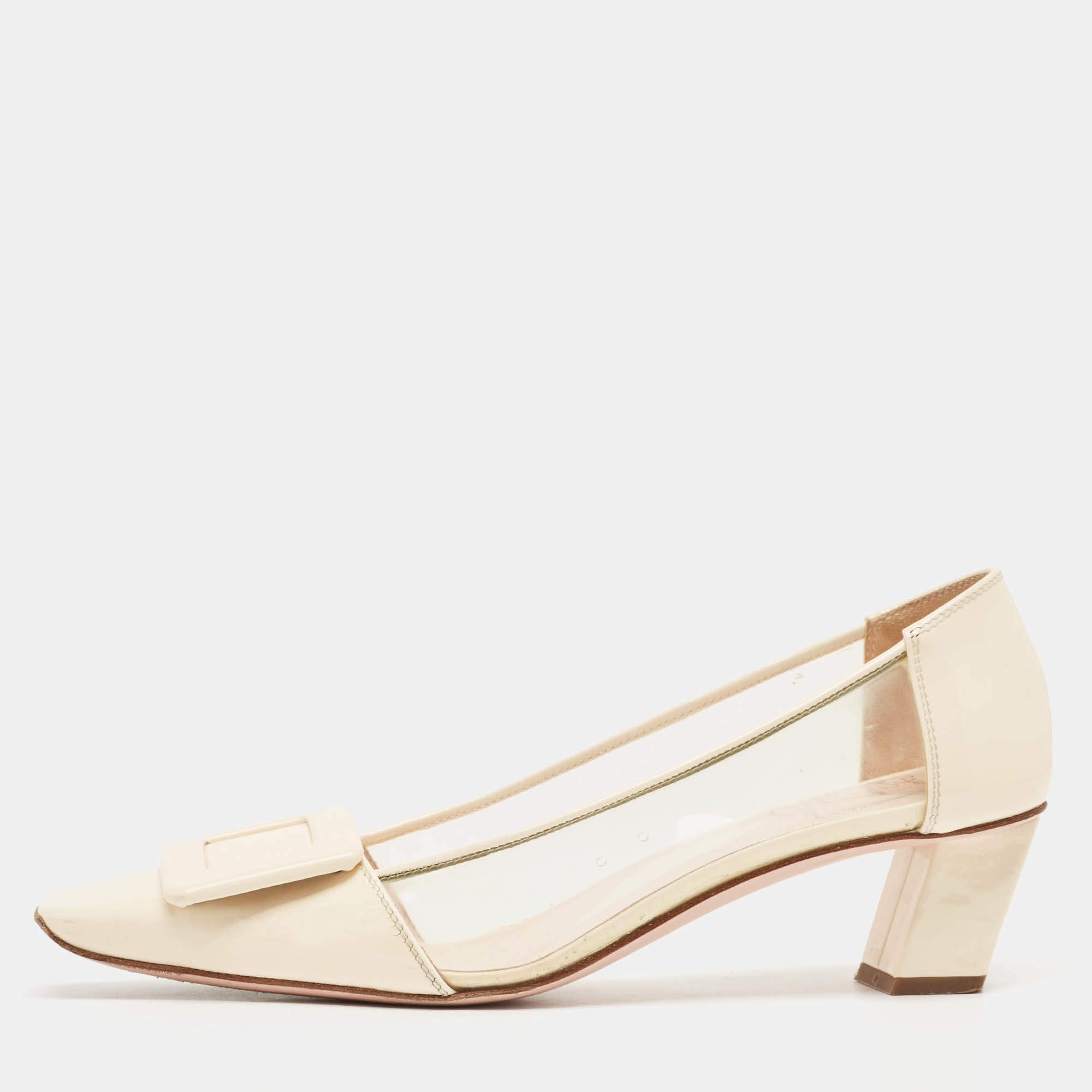 Pre Owned Roger Vivier Cream Patent Leather and PVC Belle Vivier Pumps Size 36