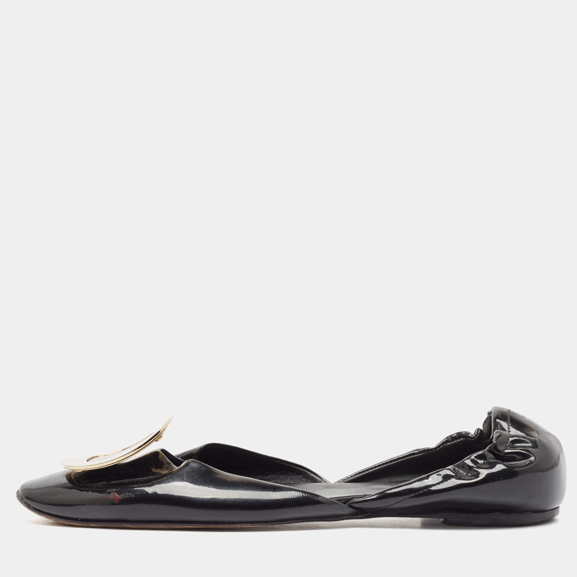 Roger Vivier Black Patent Leather Chip Scrunch Flats Size 39