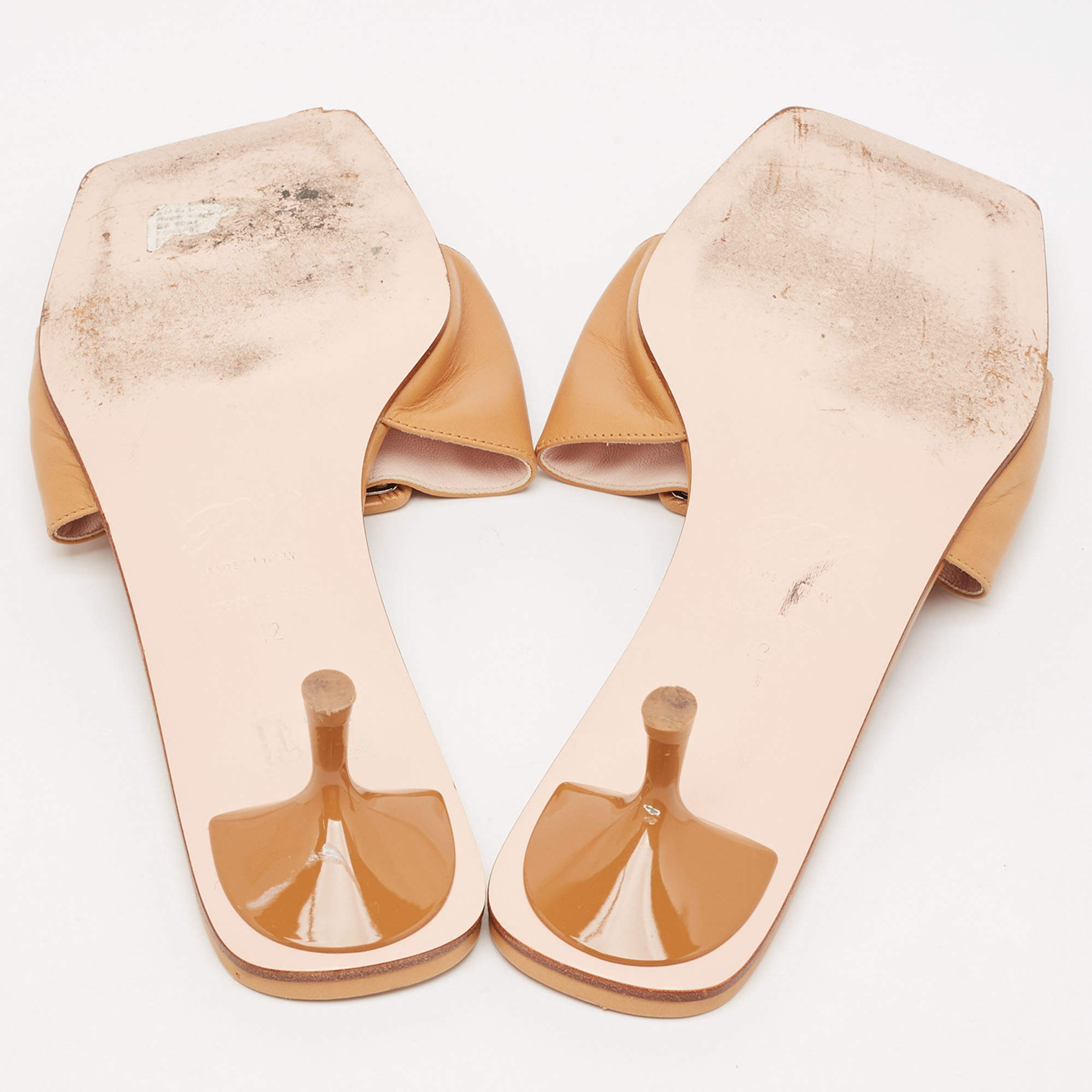 Pre Owned Roger Vivier Brown Leather Covered Buckle Slide Sandals Size 42