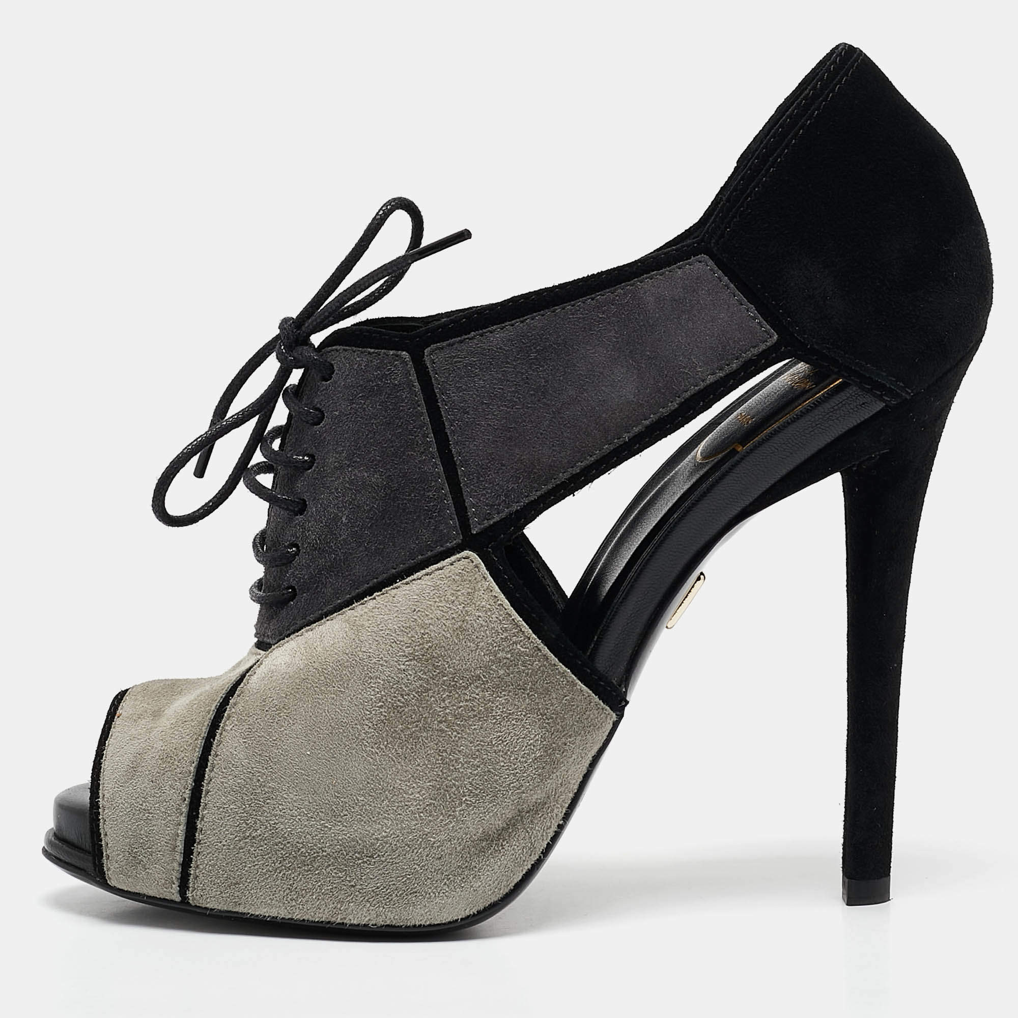 Roger Vivier Multicolor Suede Cutout Lace Up Booties Size 37