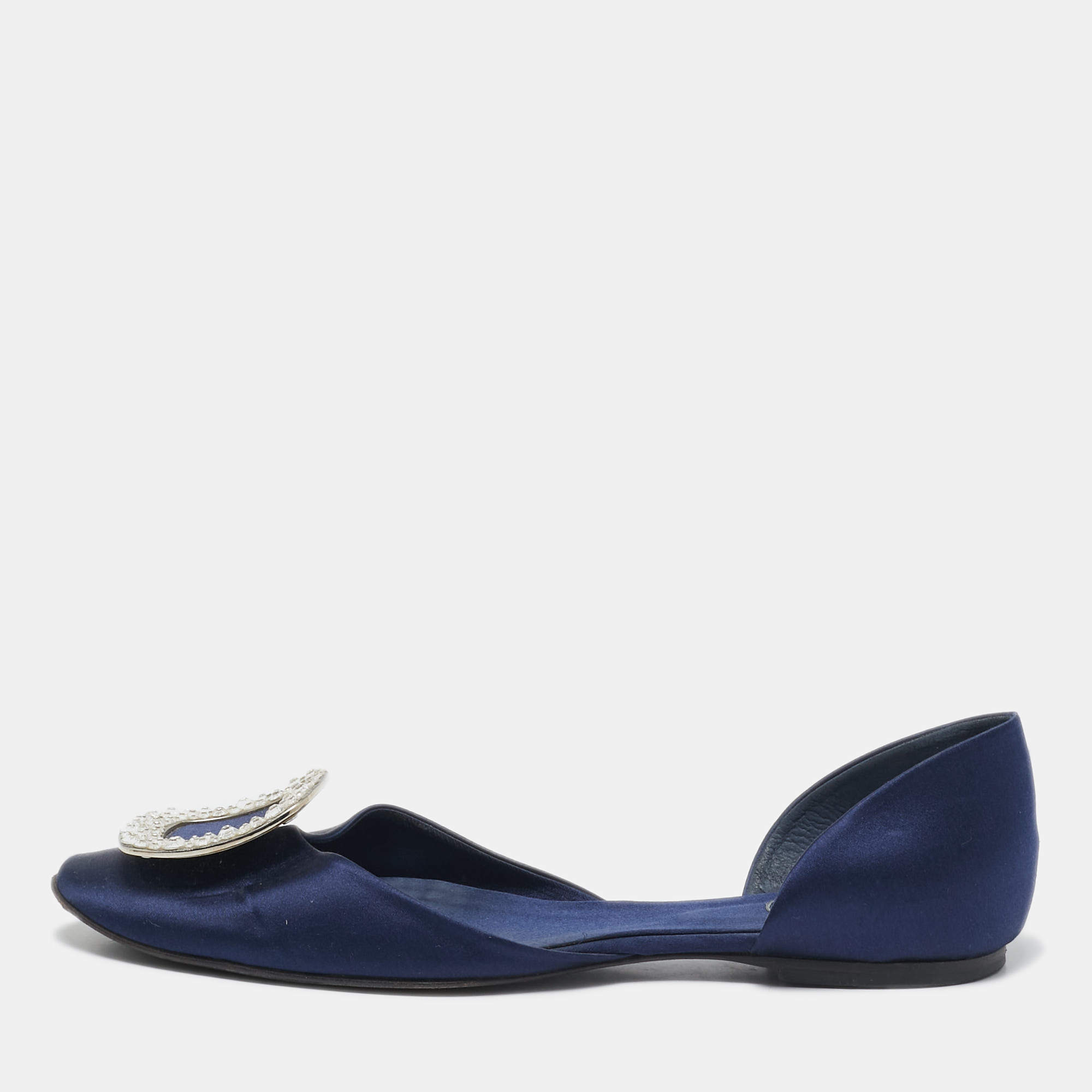 Roger Vivier Blue Satin D'orsay Ballet Flats Size 38.5