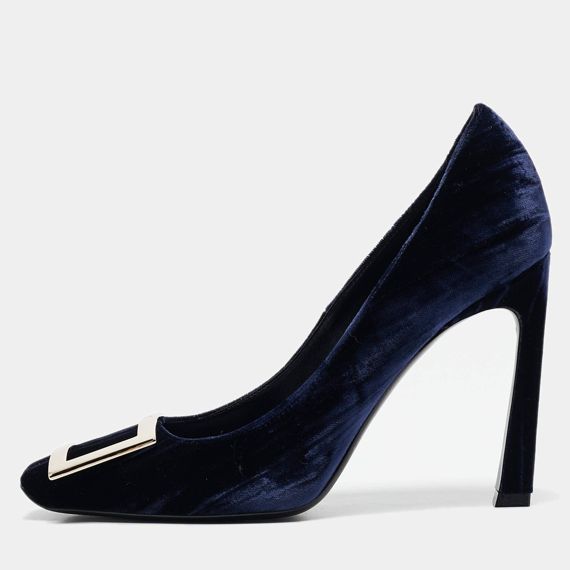 Pre Owned Roger Vivier Navy Blue Velvet Trompette Pumps Size 36