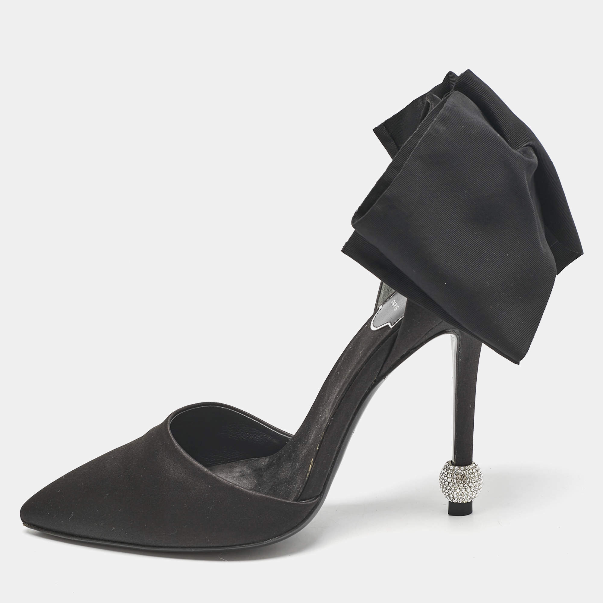 Roger Vivier Black Satin Crystal Embellished D'orsay Pumps Size 36