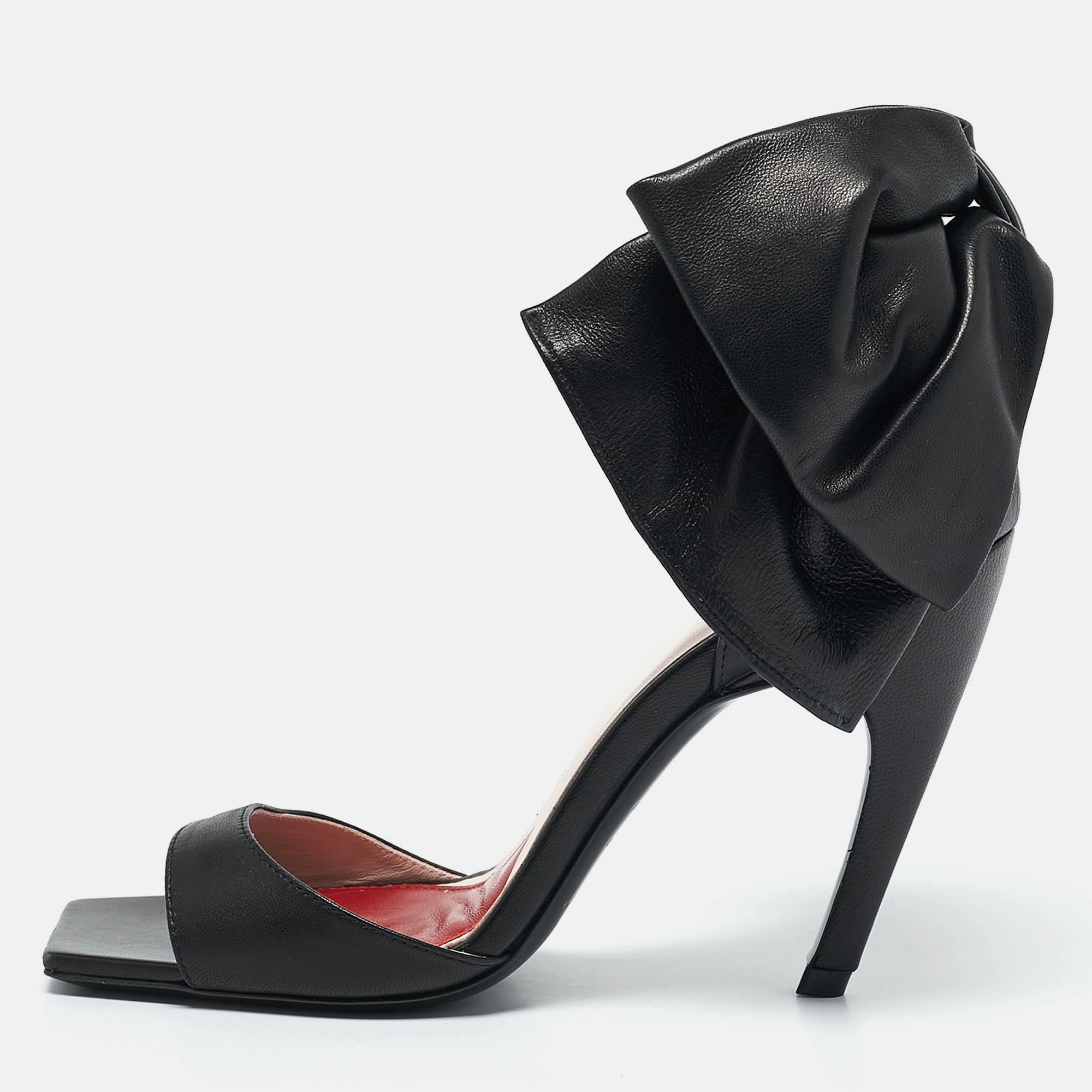 Roger Vivier Black Leather Vic Choc Bow Ankle Strap Sandals Size 38