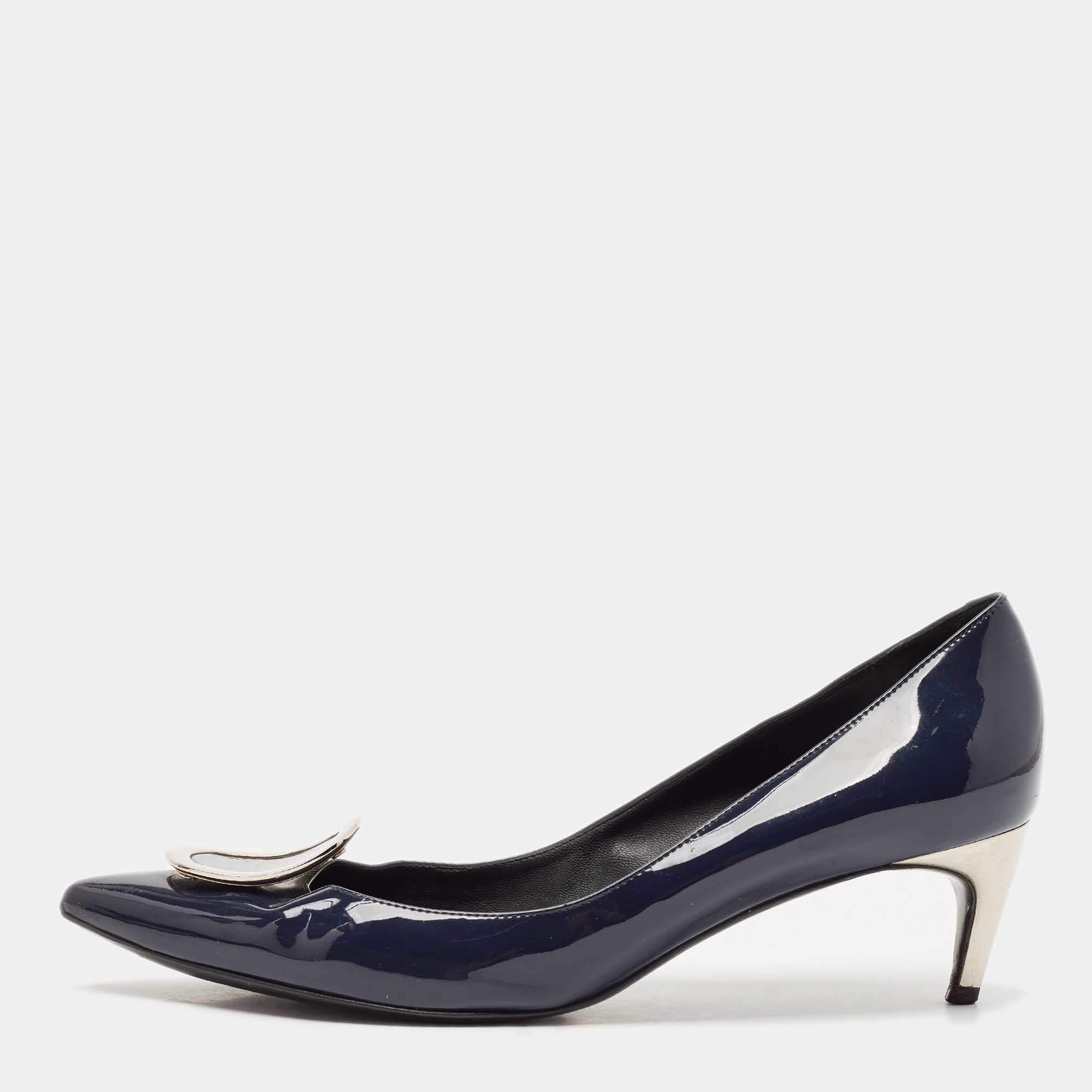 Pre Owned Roger Vivier Navy Blue Patent Leather Sexy Choc Pumps Size 41