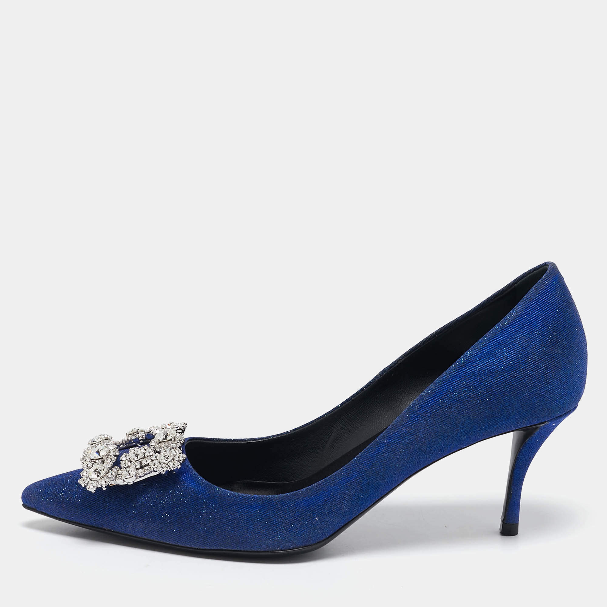 Roger Vivier Blue Glitter Fabric Efflorescence Pumps Size 38