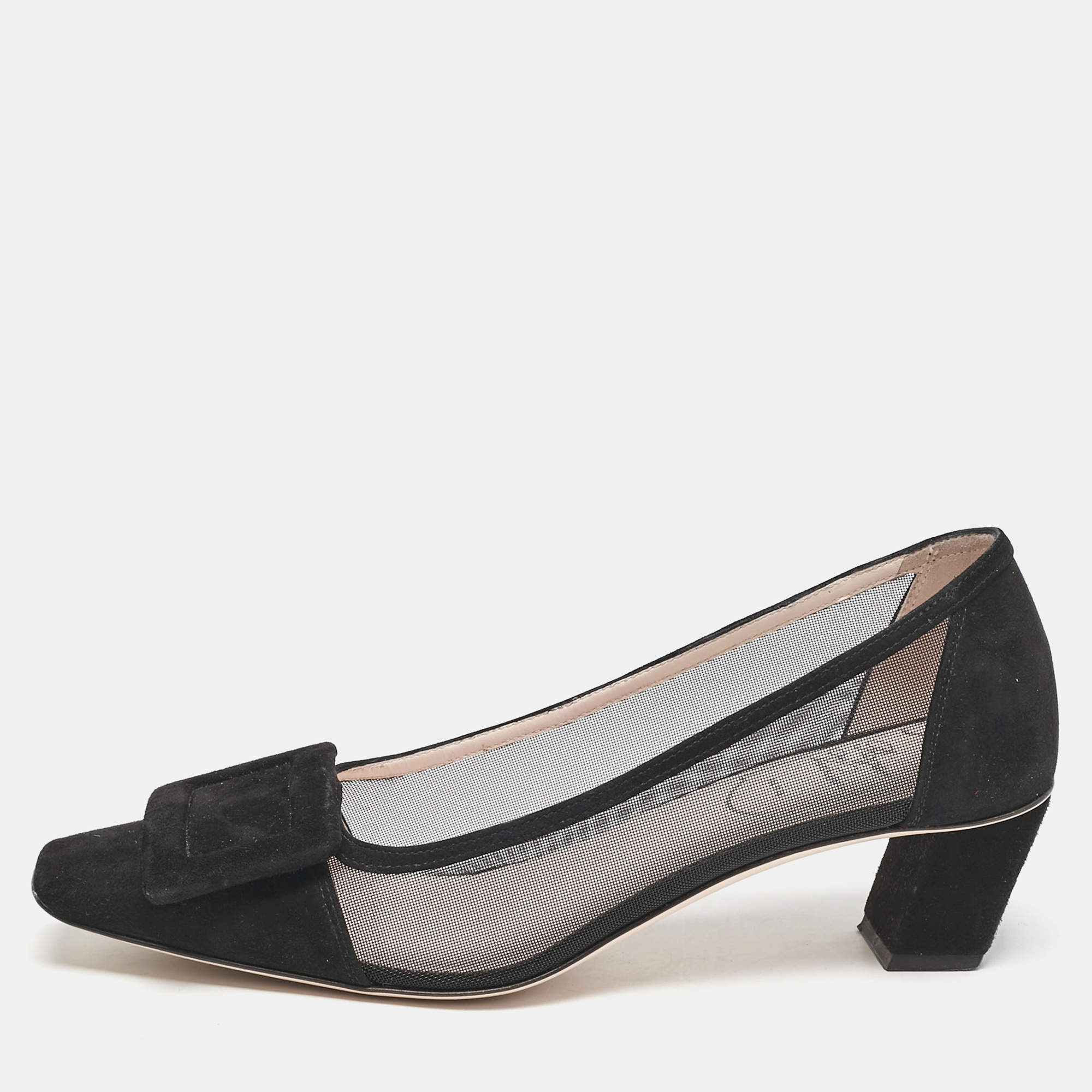 Pre Owned Roger Vivier Black Mesh and Suede Belle Vivier Pumps Size 36