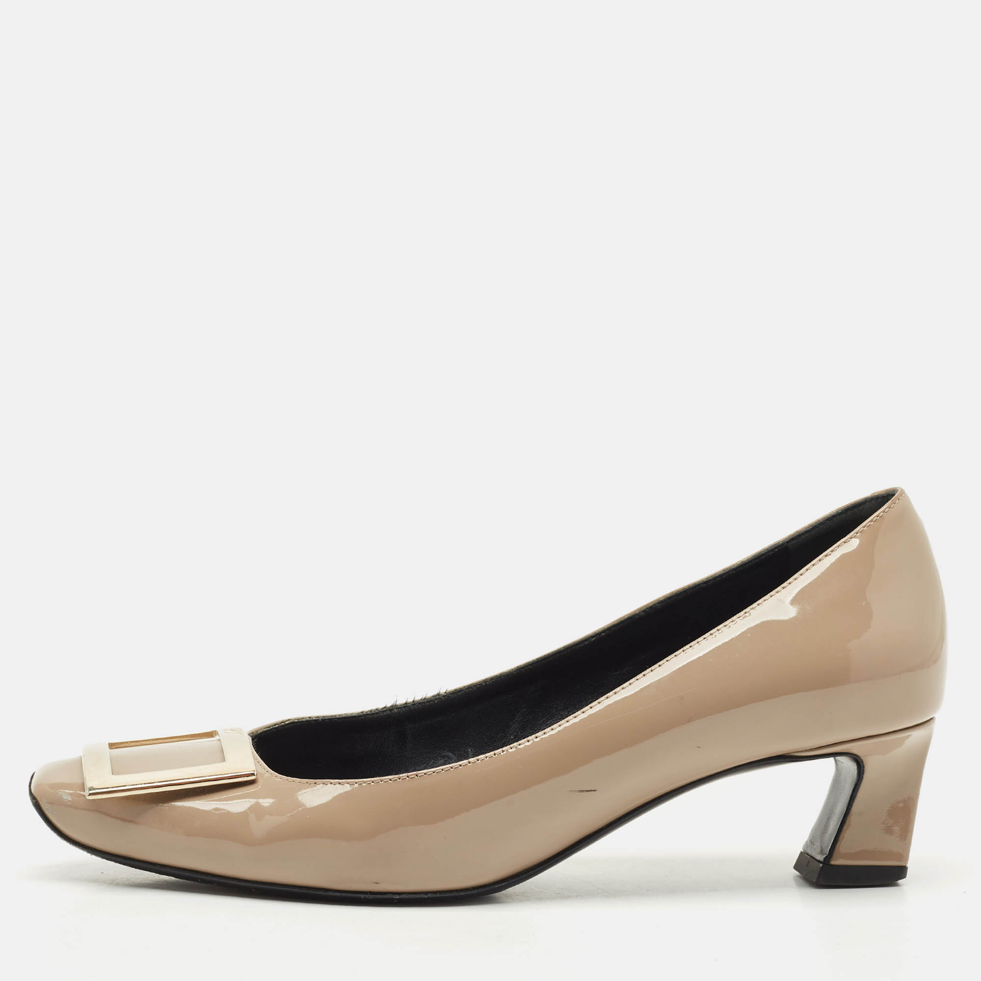 Roger Vivier Dark Beige Patent Leather Trompette Pumps Size 37