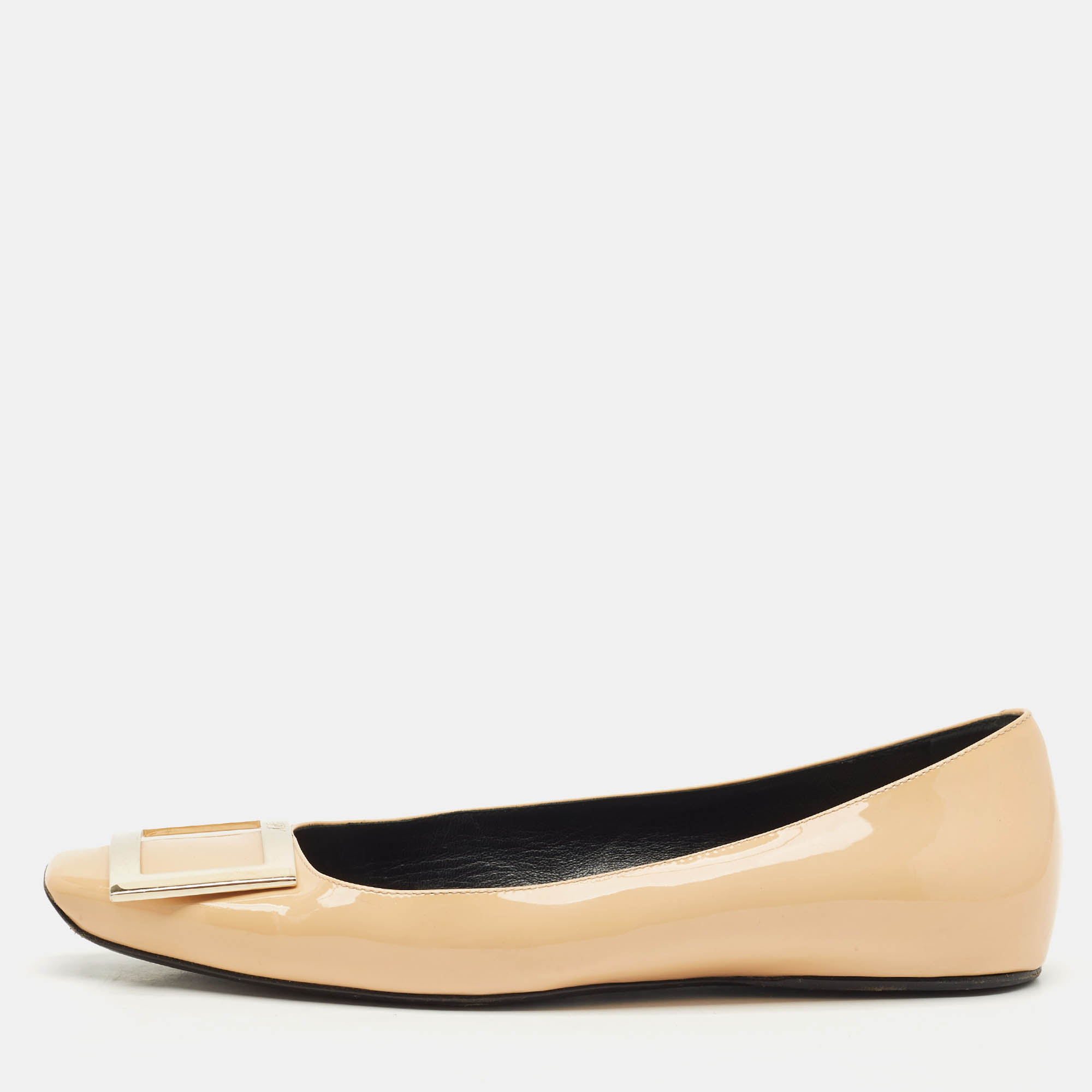 Pre Owned Roger Vivier Beige Patent Leather Trompette Ballet Flats Size 36