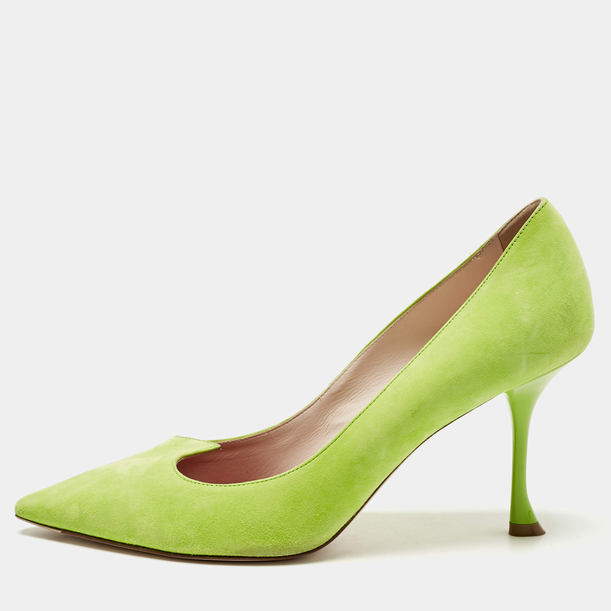 Pre Owned Roger Vivier Green Suede Pointed Toe Pumps Size 41