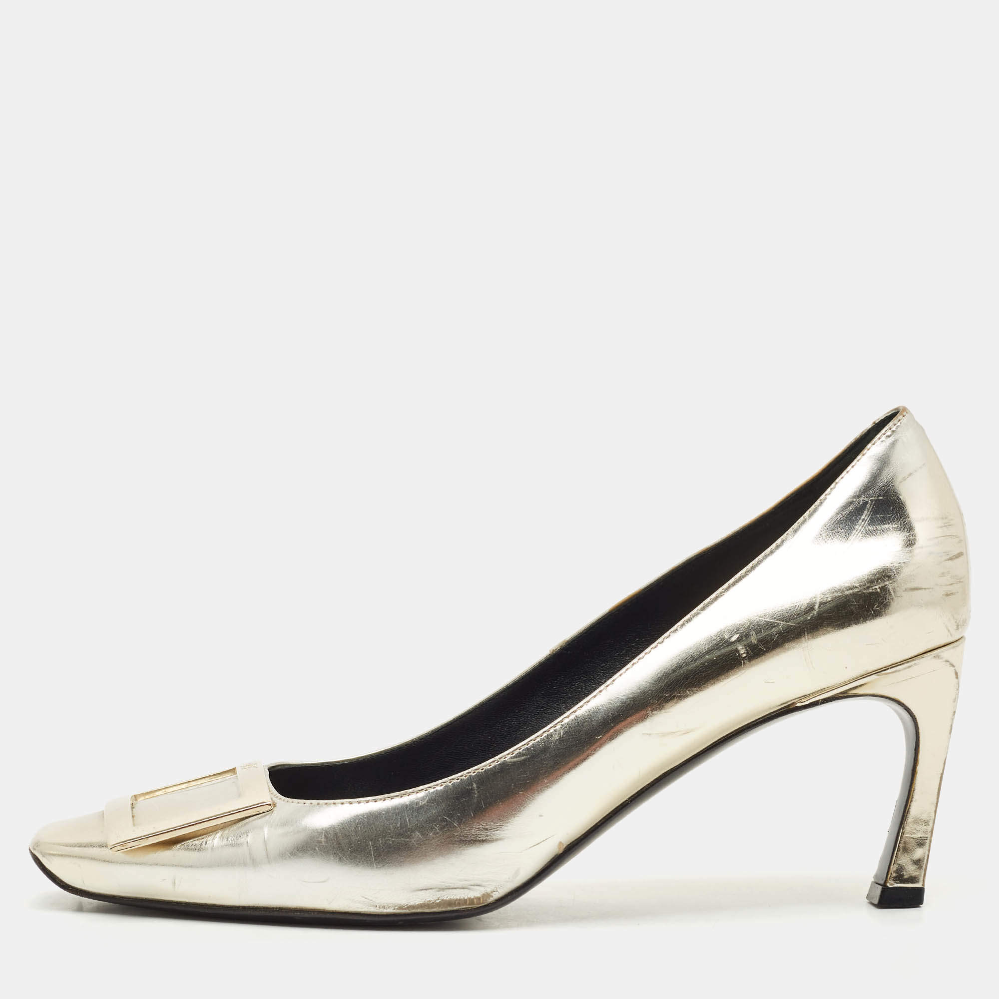 Pre Owned Roger Vivier Gold Leather Trompette Pumps Size 39.5