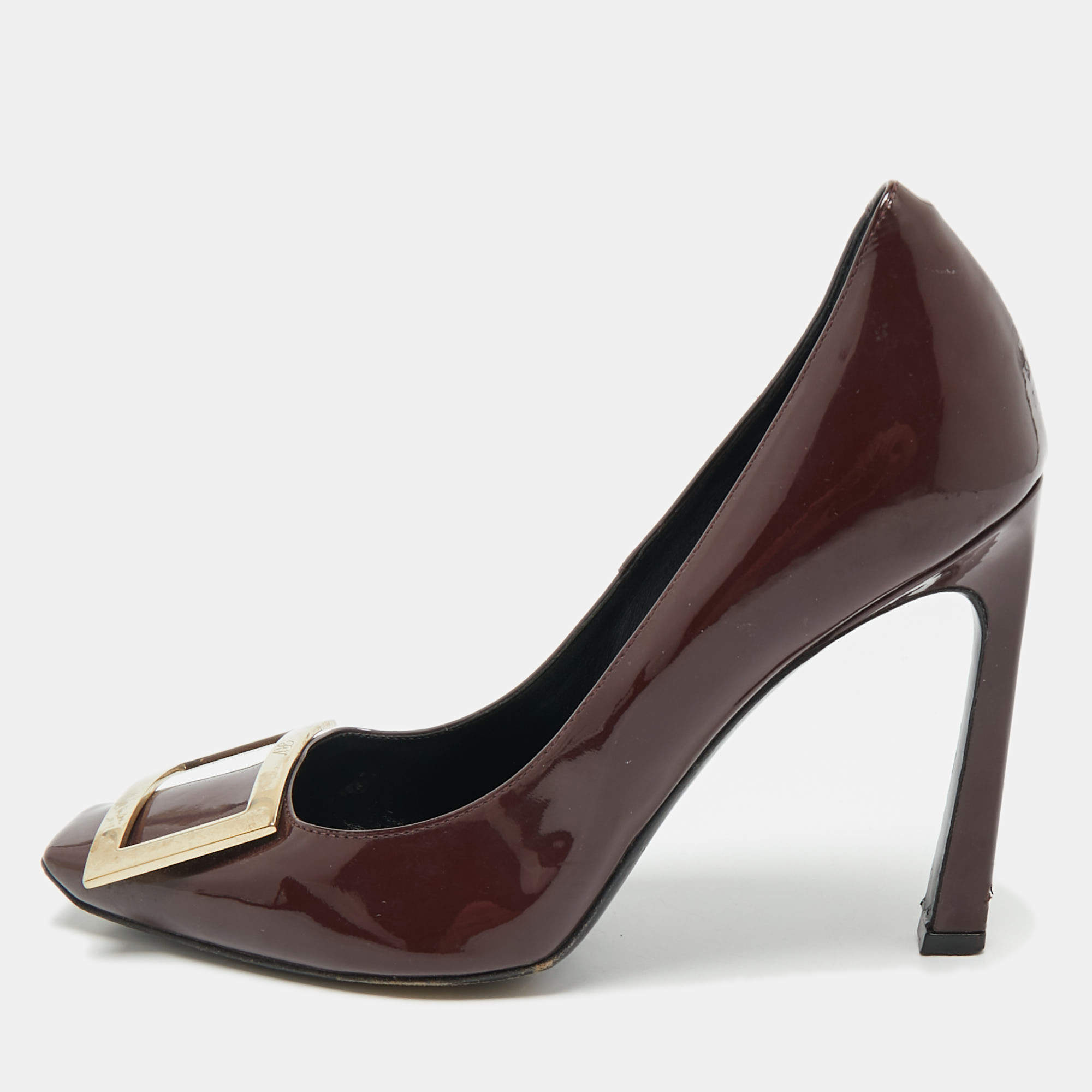 Pre Owned Roger Vivier Burgundy Patent Leather Trompette Pumps Size 37