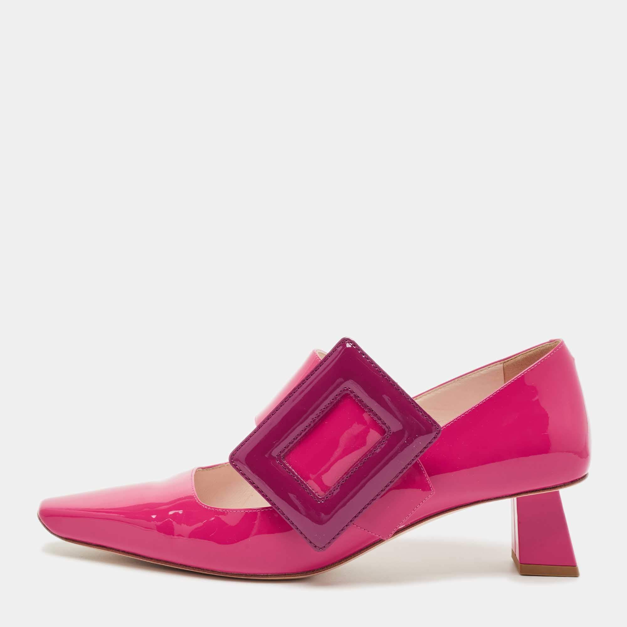 Pre Owned Roger Vivier Two Tone Patent Leather Mary Jane Pumps Size 37