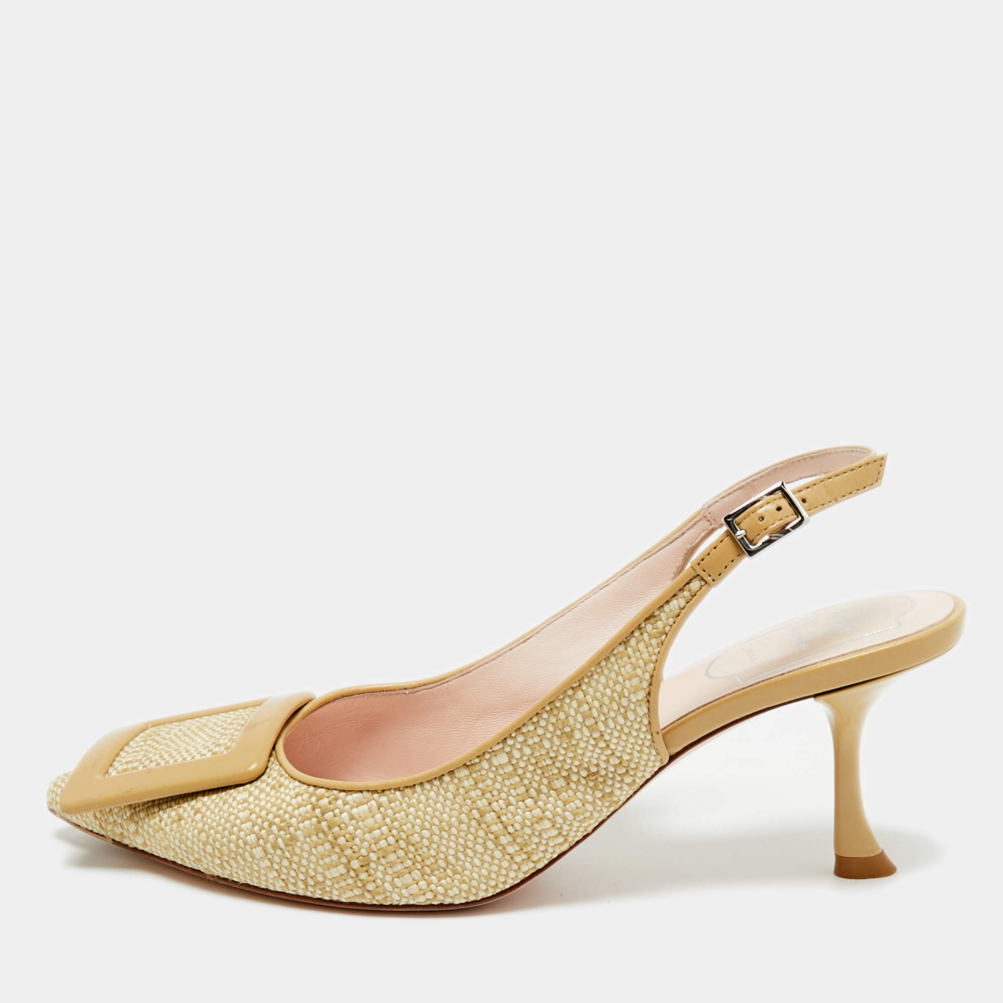 Pre Owned Roger Vivier Green Raffia Belle Vivier Slingback Pumps Size 37.5 