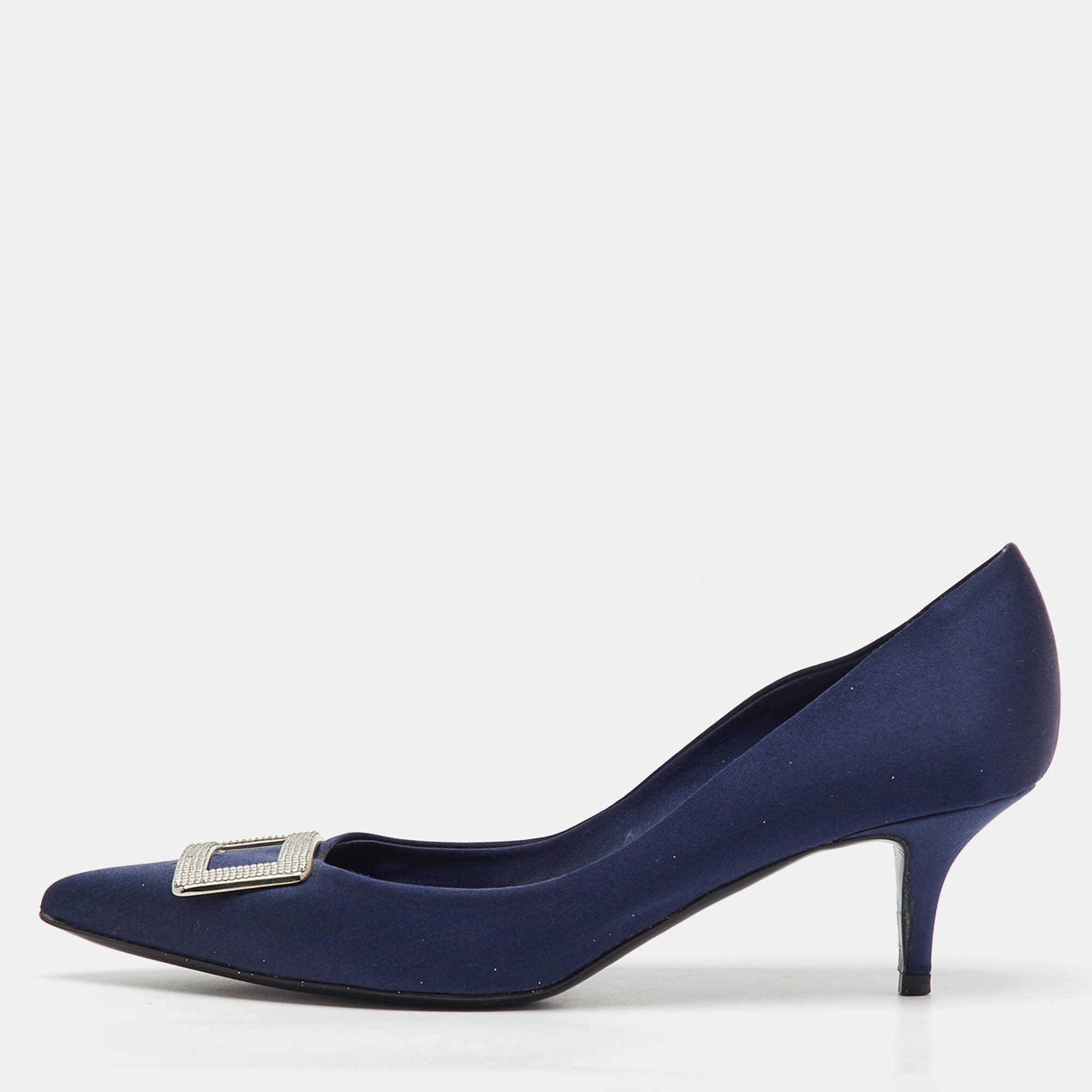Pre Owned Roger Vivier Blue Satin Trompette Pointed Toe Pumps Size 39.5