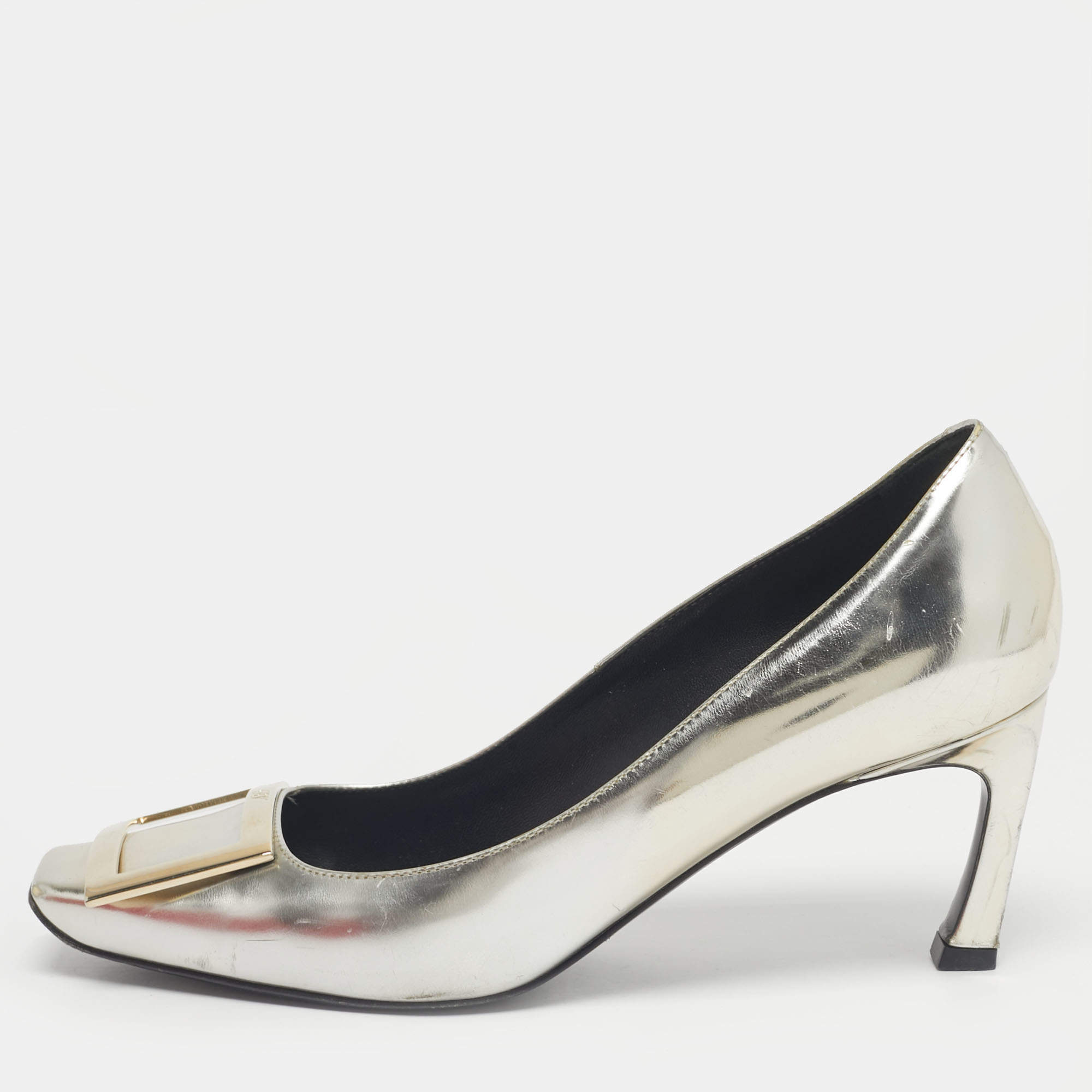 Pre Owned Roger Vivier Silver Leather Belle Vivier Trompette Pumps Size 36.5