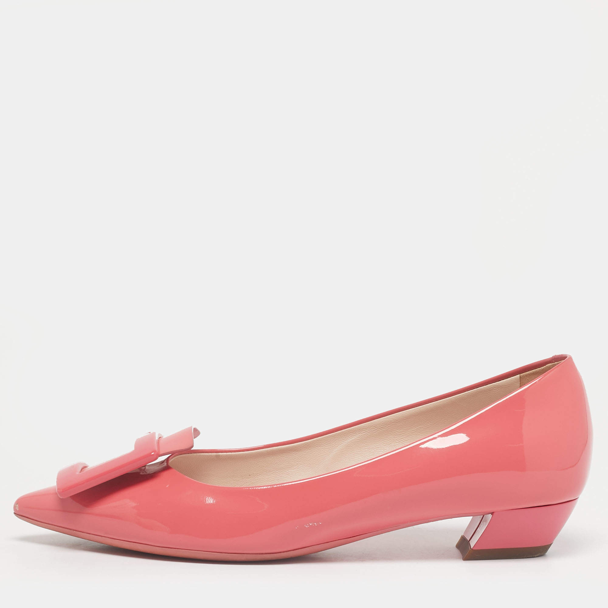 Pre Owned Roger Vivier Pink Patent Leather Gommettine Ballet Flats Size 36