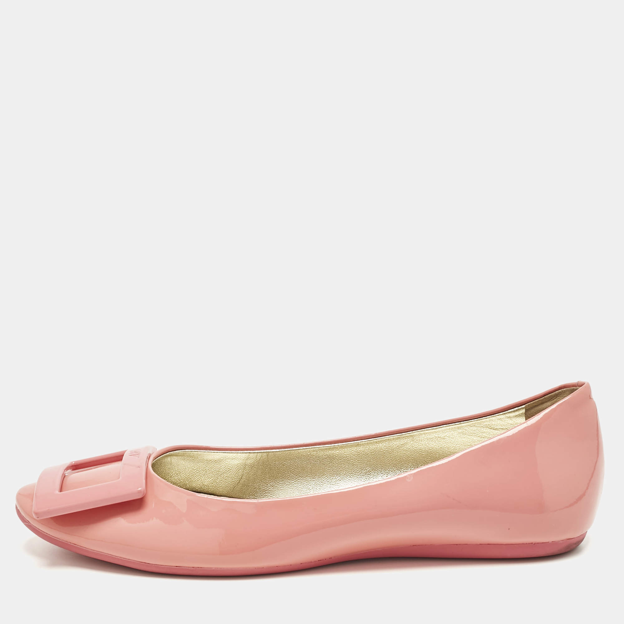 Pre Owned Roger Vivier Pink Patent Leather Gommette Ballet Flats Size 37