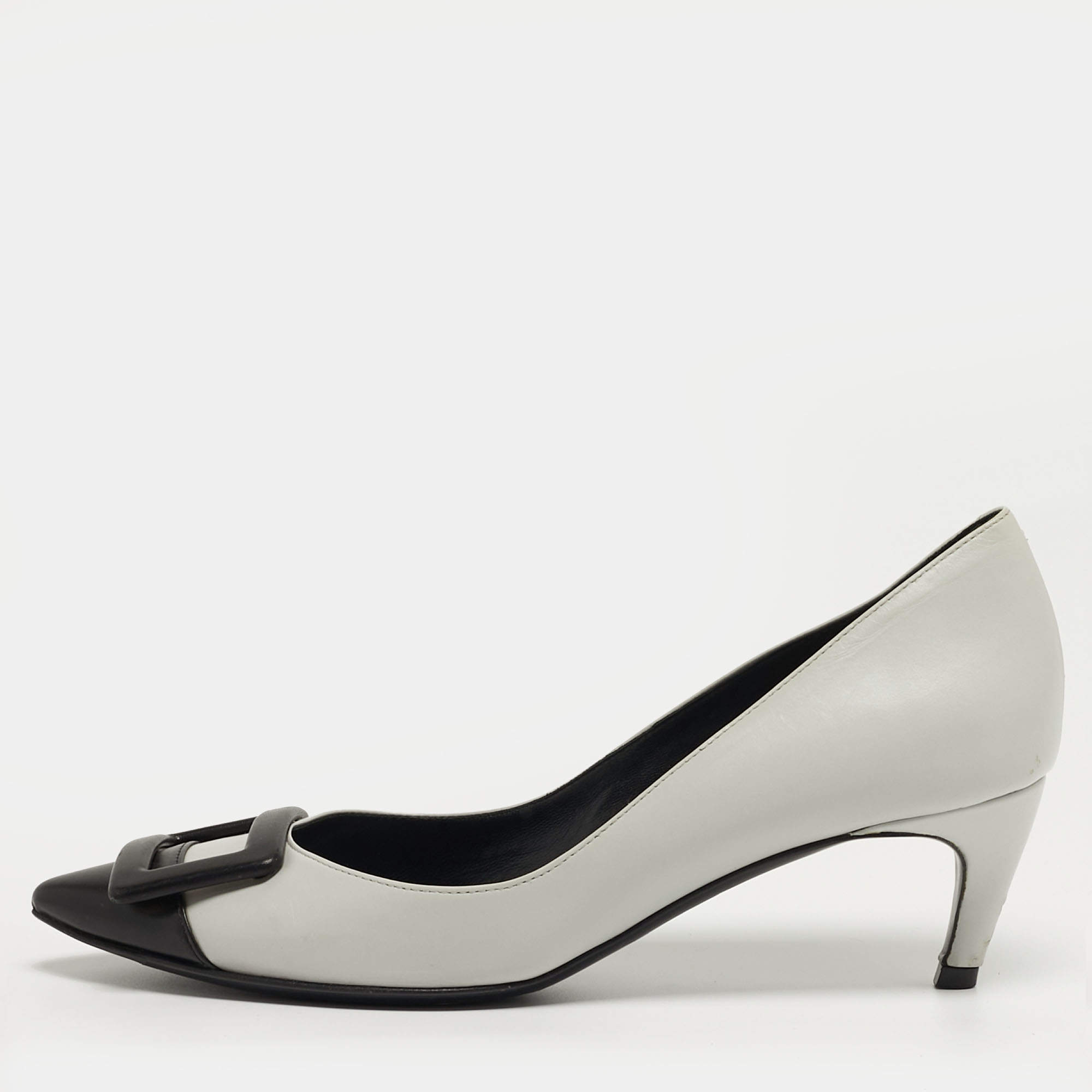مملوكة مسبقًا Roger Vivier Belle Vivier Trompette Size 35 Grey/Black Leather Pumps
