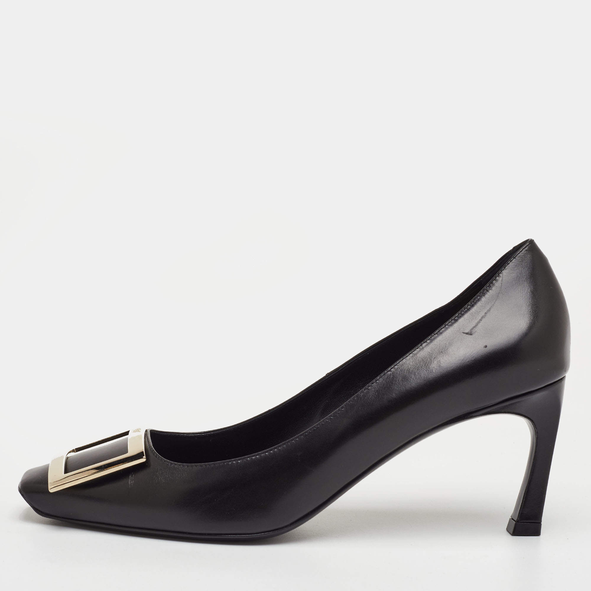 مملوكة مسبقًا Roger Vivier Belle Vivier Trompette Size 37.5 Black Leather Pumps