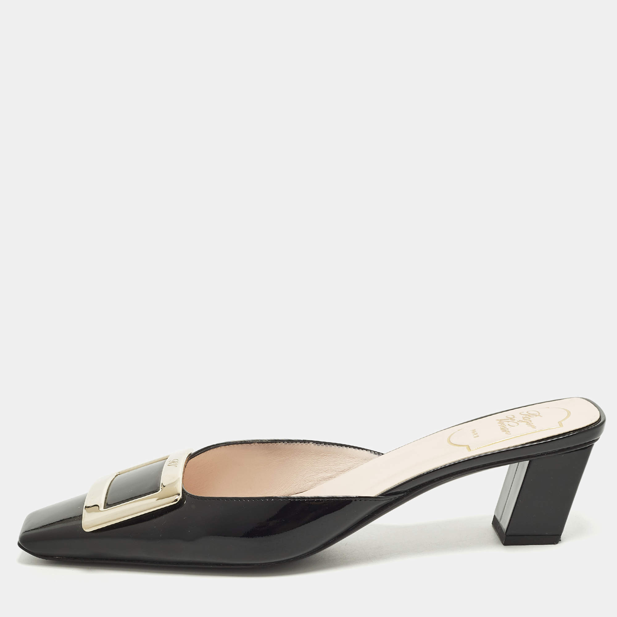 Pre Owned حذاء سلايد روجر فيفييه جلد لامع أسود بيلي فيفييه مقاس 39