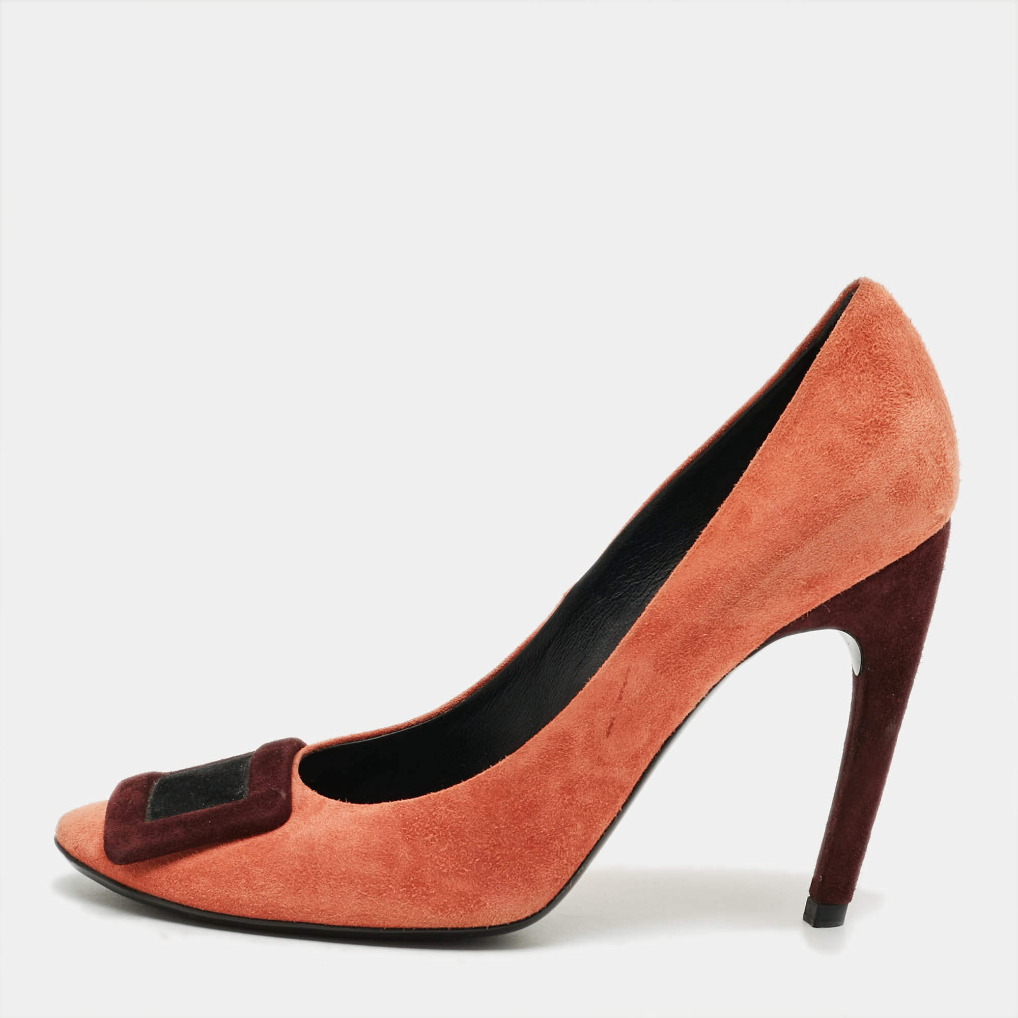مملوكة مسبقًا Roger Vivier Belle Vivier Trompette Size 39 Orange/Burgundy Suede Pumps