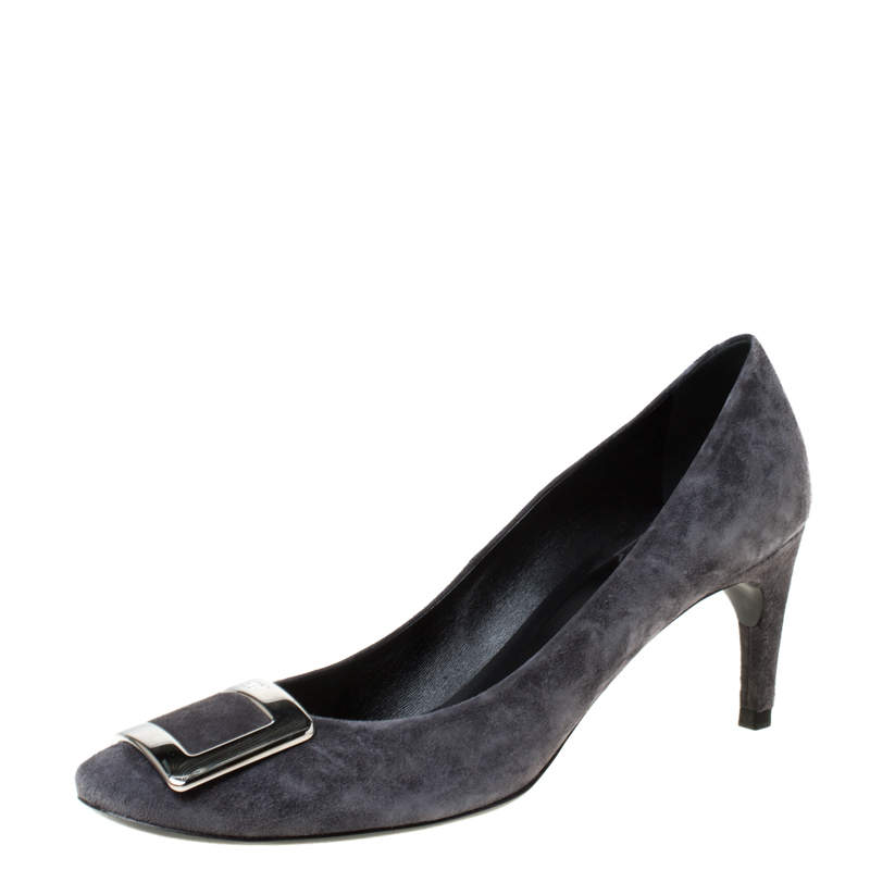 Roger Vivier Grey Suede Buckle Pumps Size 40