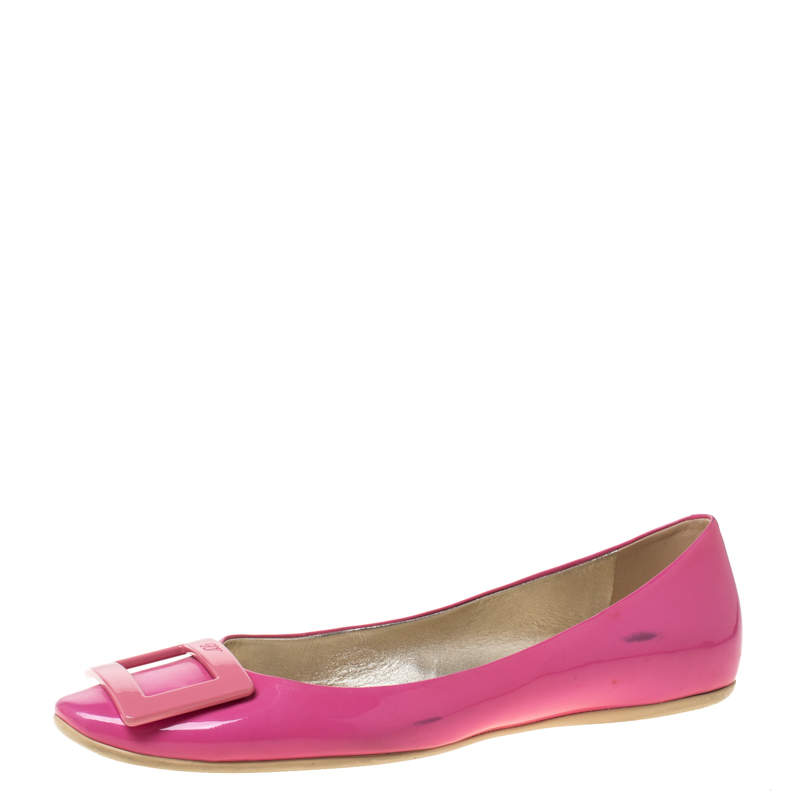 Pre Owned Roger Vivier Pink Patent Leather Gommette Ballet Flats Size 40