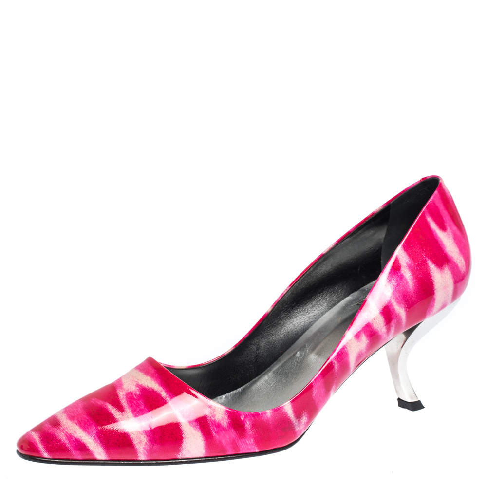 Roger Vivier Abstract Pink Patent Leather Curved Heel Pumps Size 41