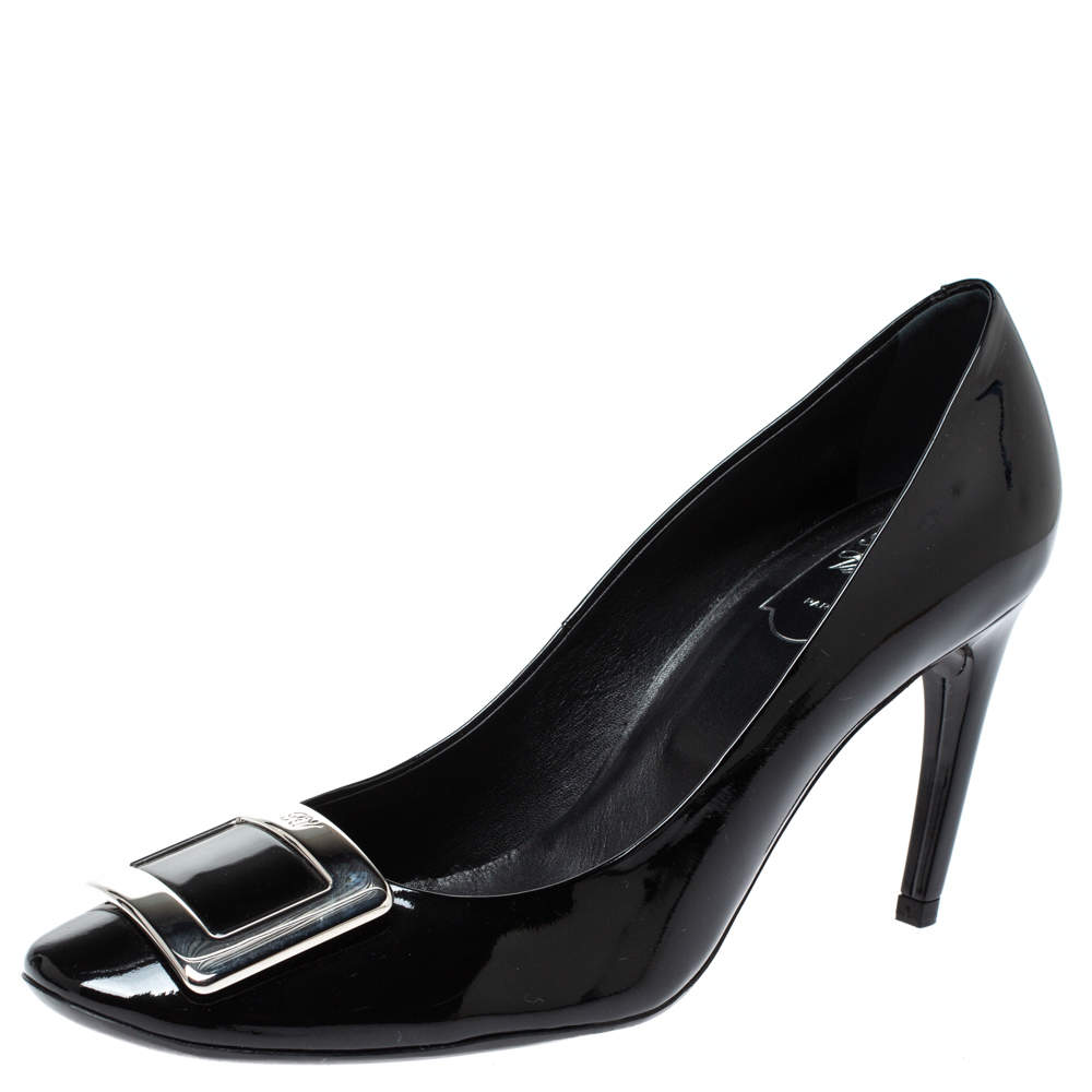 Pre Owned Roger Vivier Black Patent Leather Belle Pumps Size 40.5