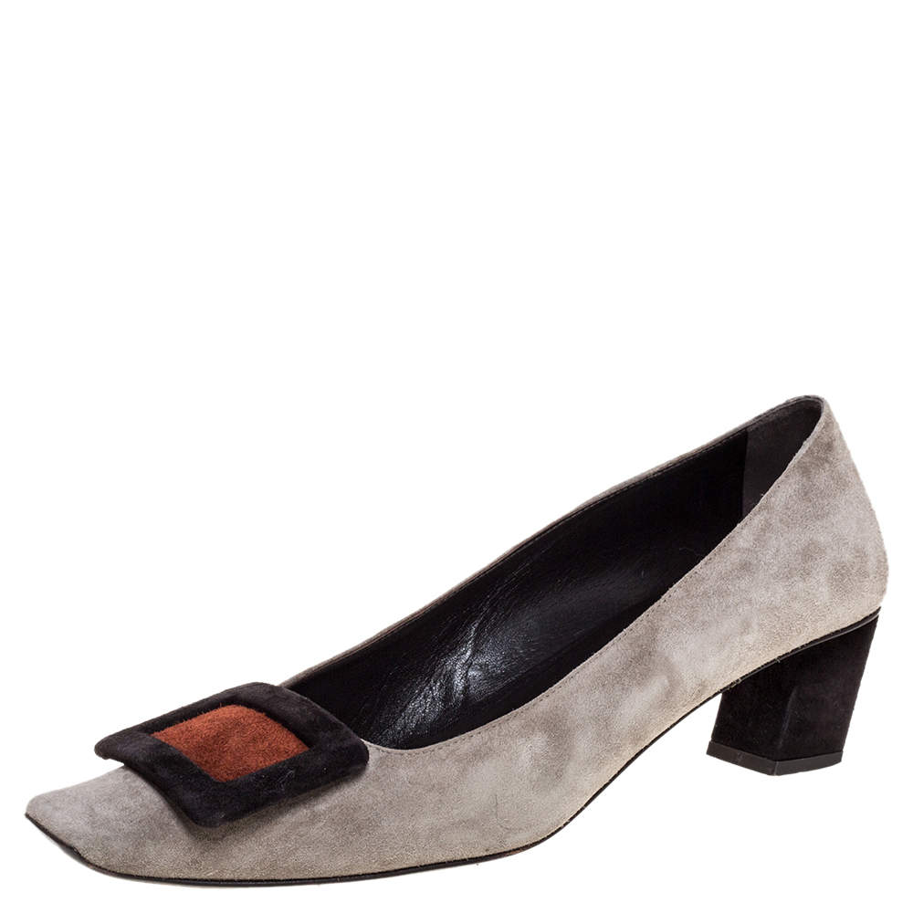 Pre Owned Roger Vivier Grey Suede Leather Belle Pumps Size 36