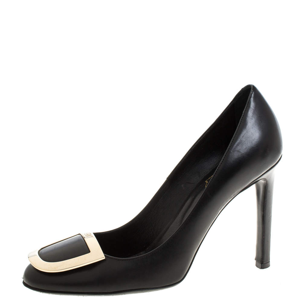 Pre Owned Roger Vivier Black Leather Pumps Size 37.5