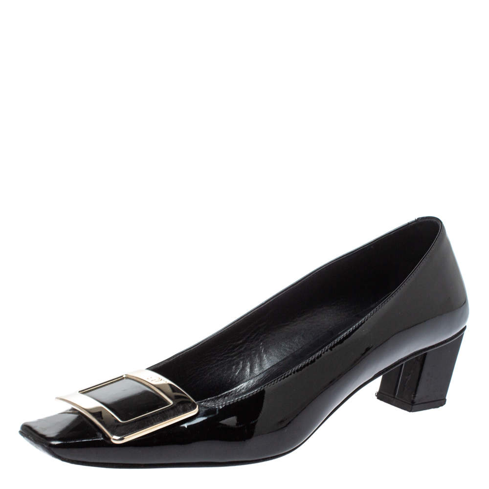 Pre Owned Roger Vivier Black Leather Buckle Detail Pumps Size 36.5