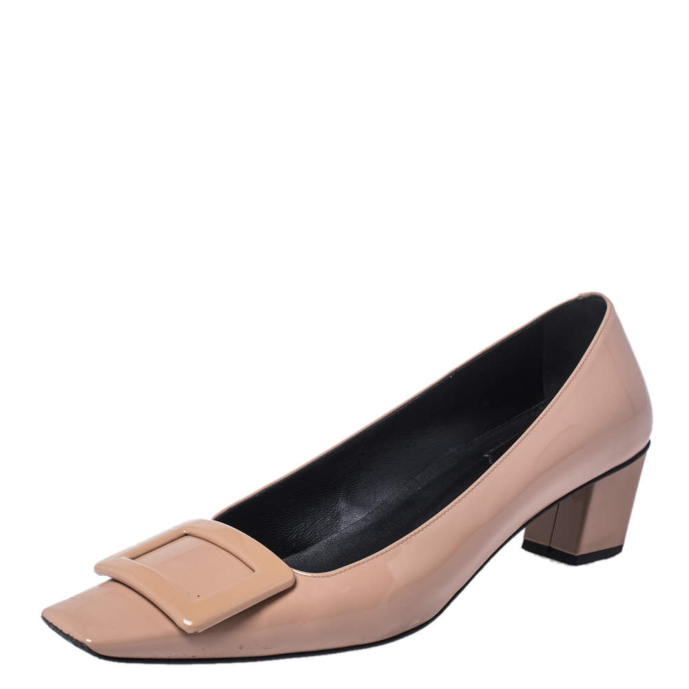 Pre Owned Roger Vivier Beige Patent Leather Belle Pumps Size 38.5
