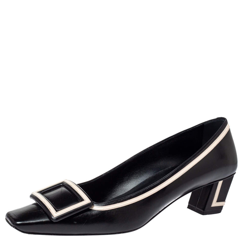 Pre Owned Roger Vivier Black Leather Buckle Detail Pumps Size 39