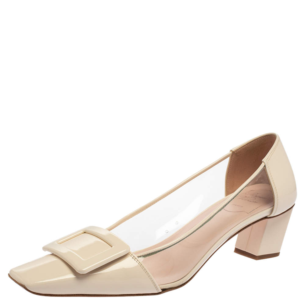 Pre Owned Roger Vivier White PVC And Patent Leather Square Toe Pumps Size 39