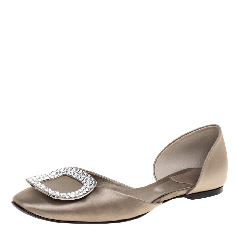 Pre Owned Roger Vivier Grey Satin D'orsay Ballet Flats Size 38.5