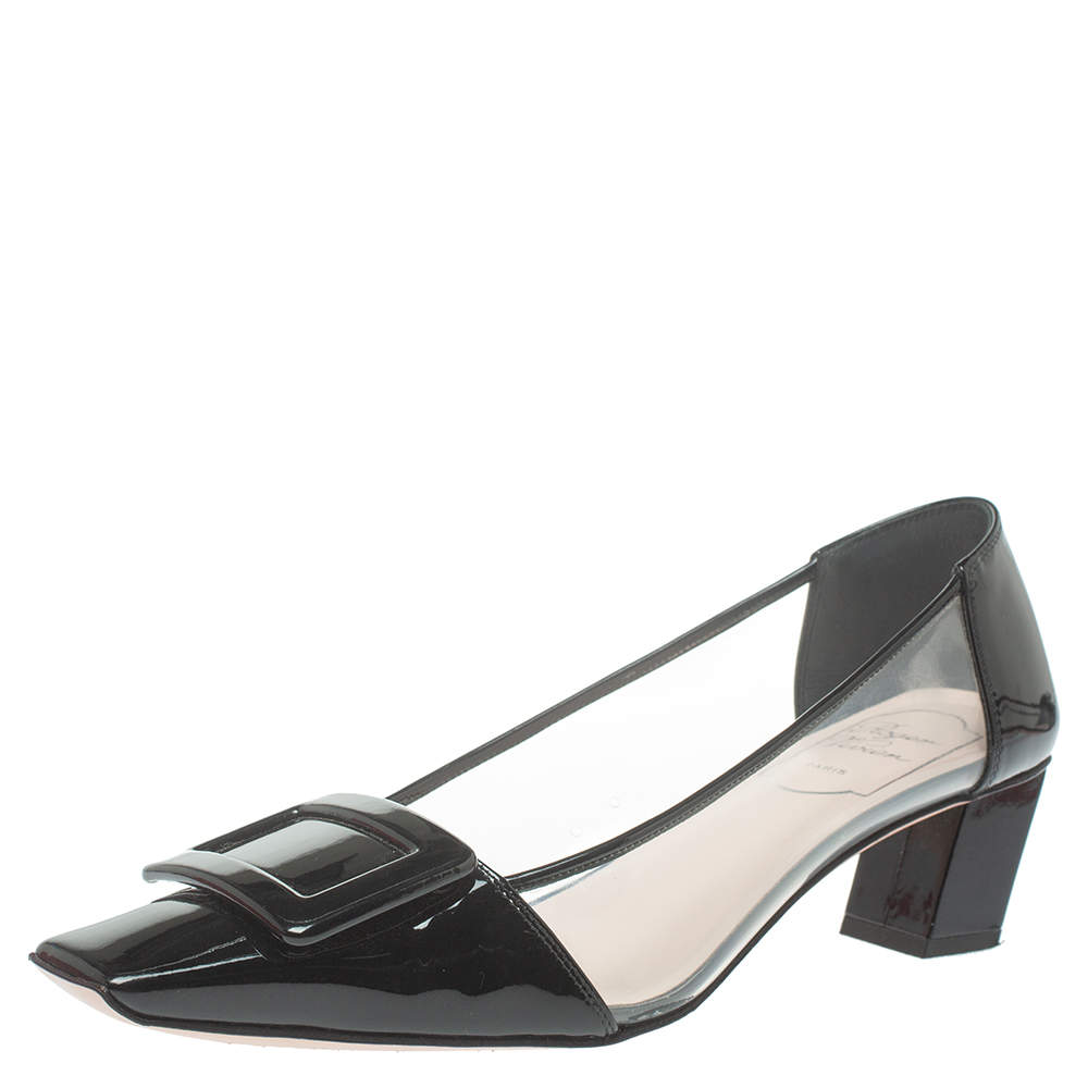Pre Owned Roger VIvier Black PVC And Patent Leather Pumps Size 37.5