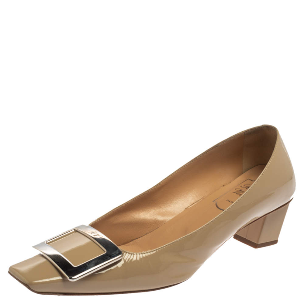 Pre Owned حذاء كعب عالي روجر فيفييه "بيل" جلد لامع بيج مقاس 37.5